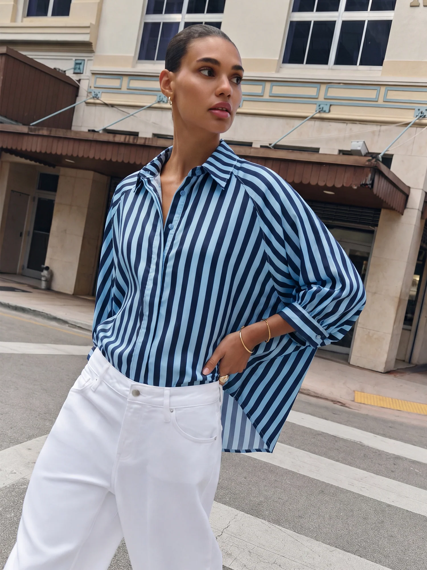 Balloon Dolman Sleeve Button Front Oversized Shirt - Image 6
