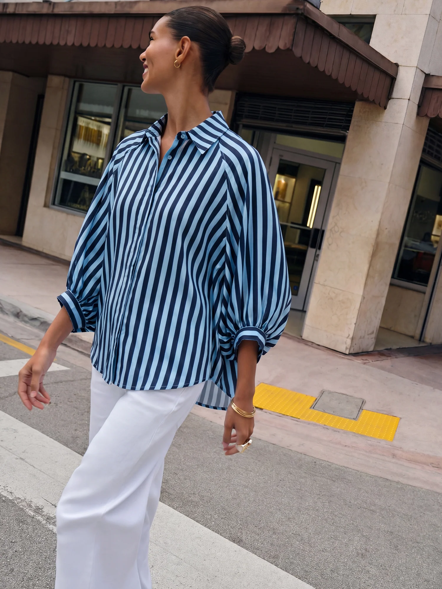Balloon Dolman Sleeve Button Front Oversized Shirt - Image 7