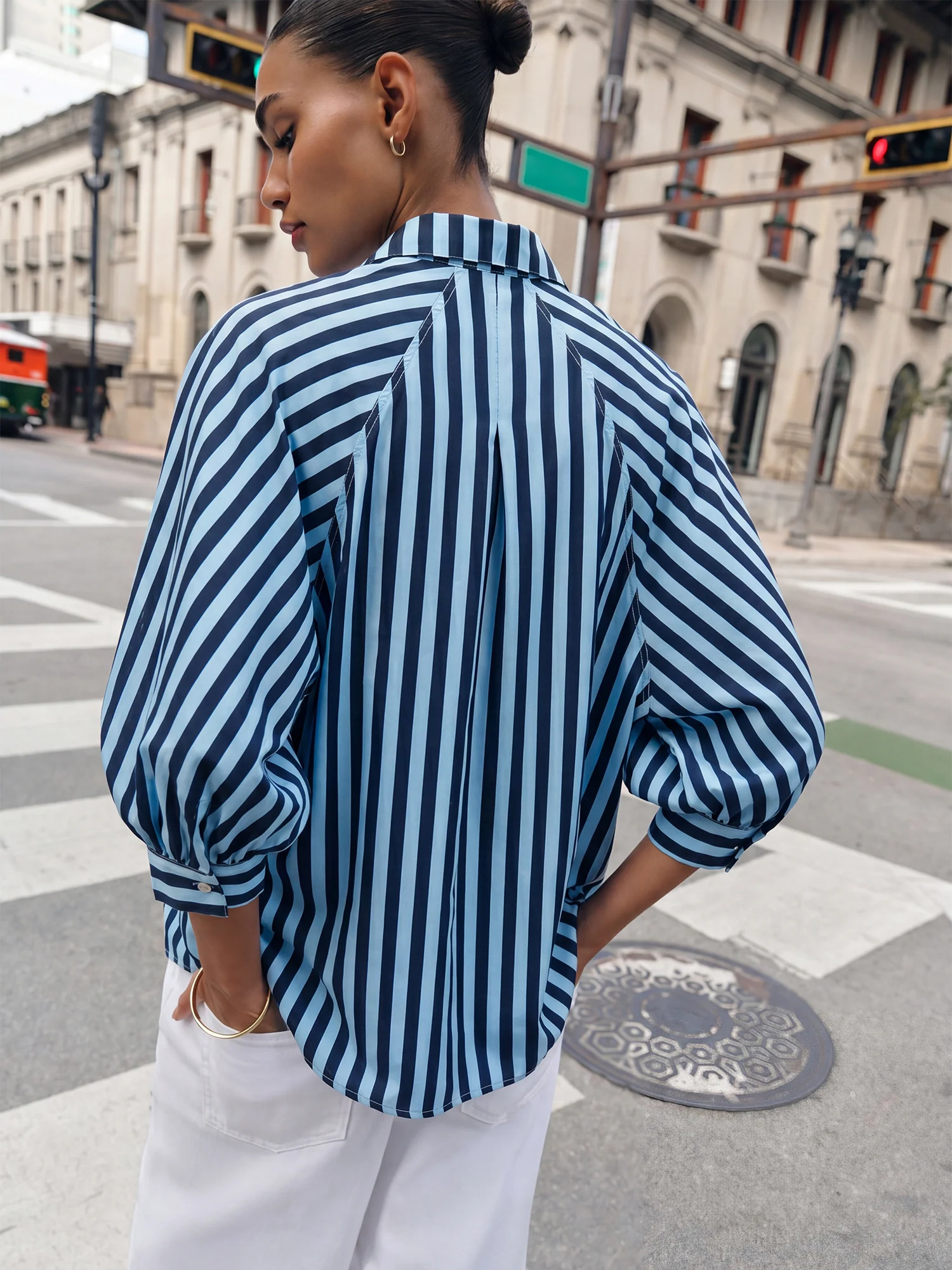 Balloon Dolman Sleeve Button Front Oversized Shirt - Image 8