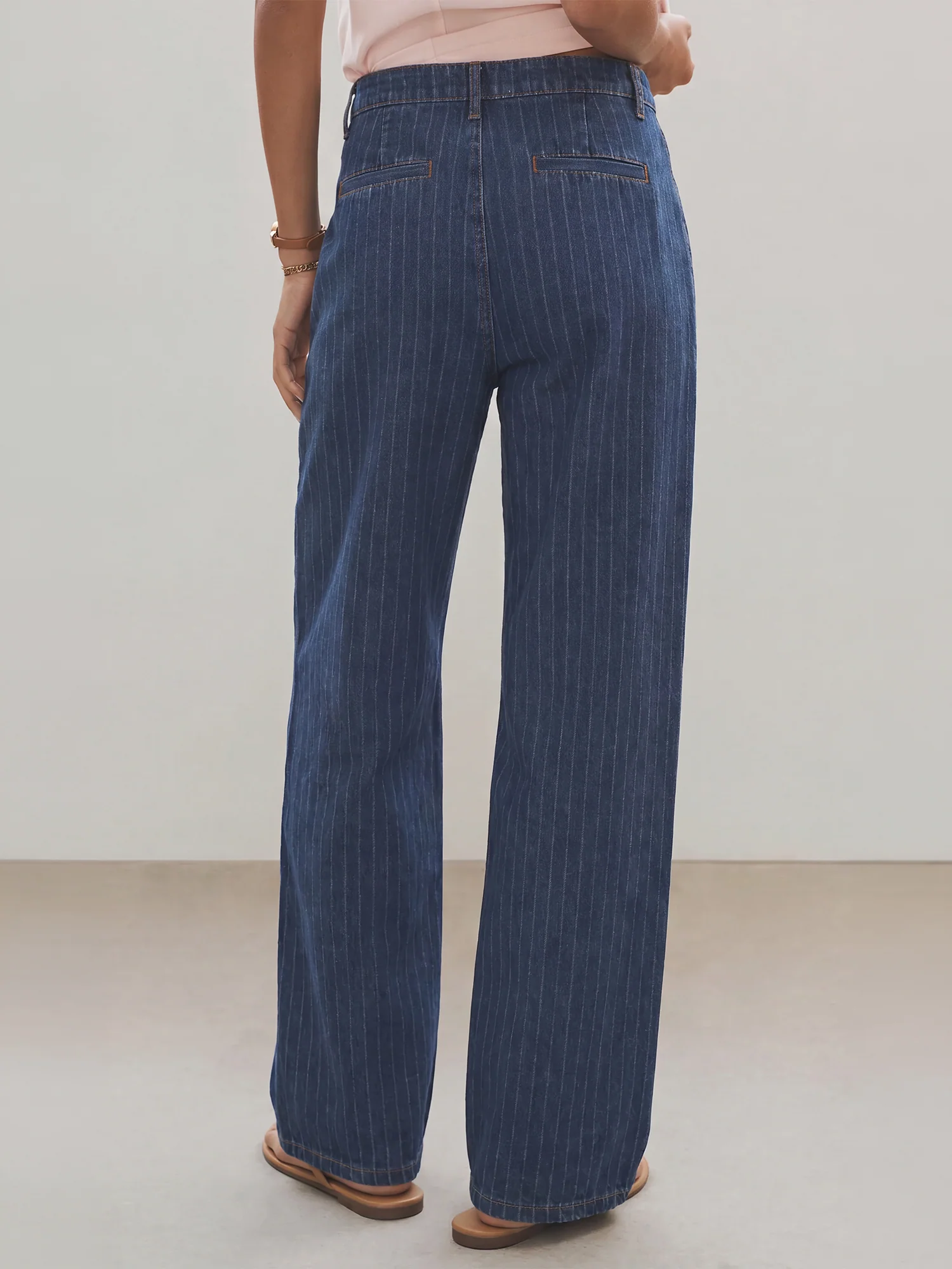 Barrel Fit High Waisted Pleated Pinstripe Trousers - Image 3