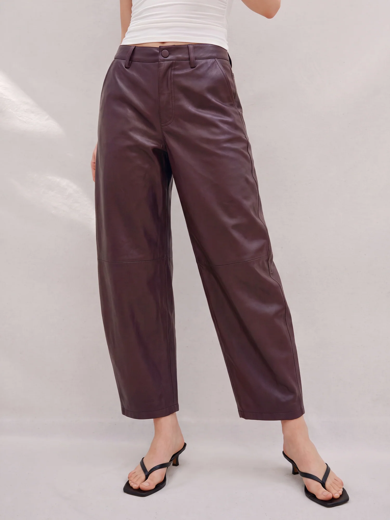 Barrel Leg Stretch Vegan Leather Pants - Image 7