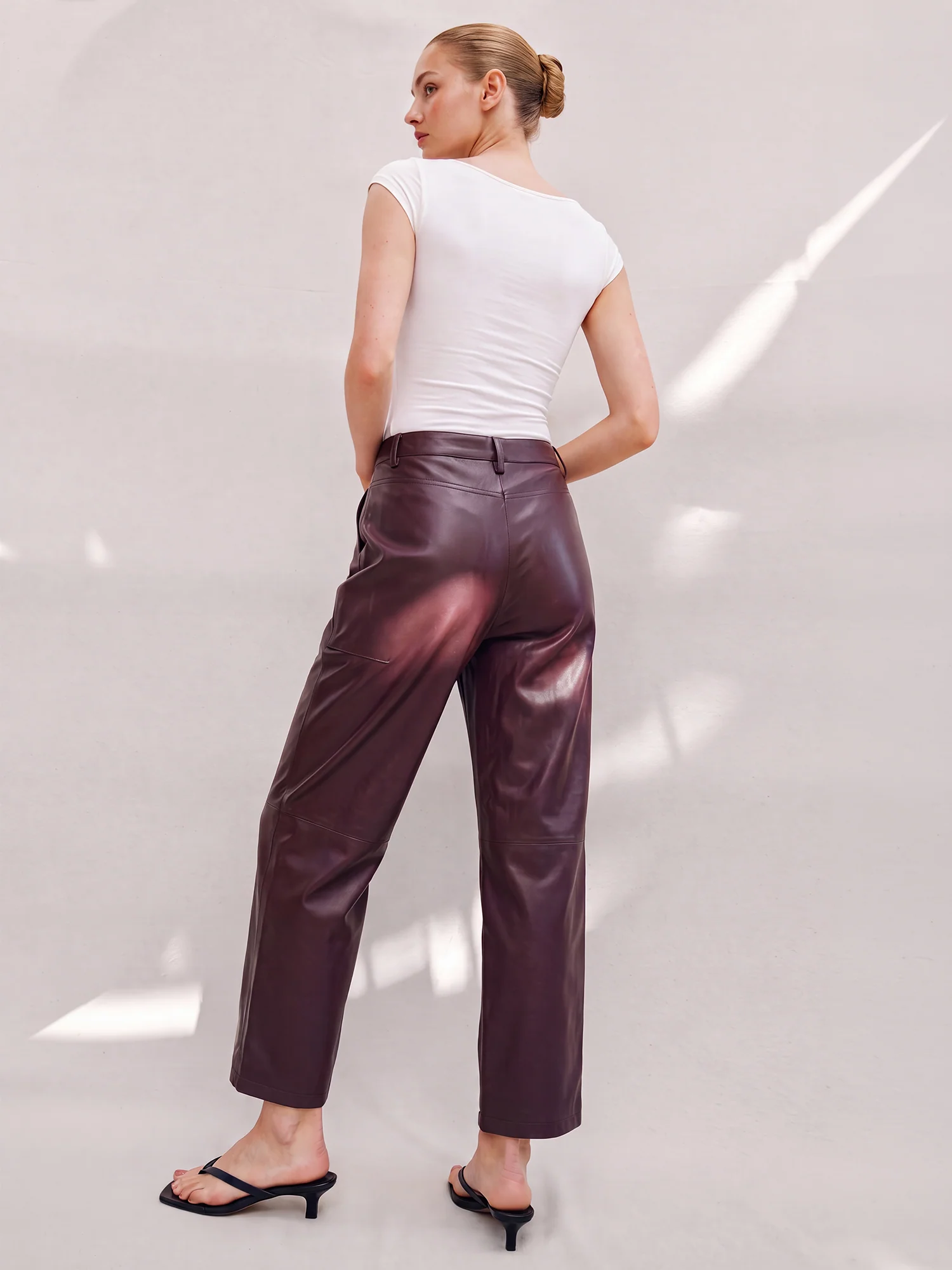 Barrel Leg Stretch Vegan Leather Pants - Image 8
