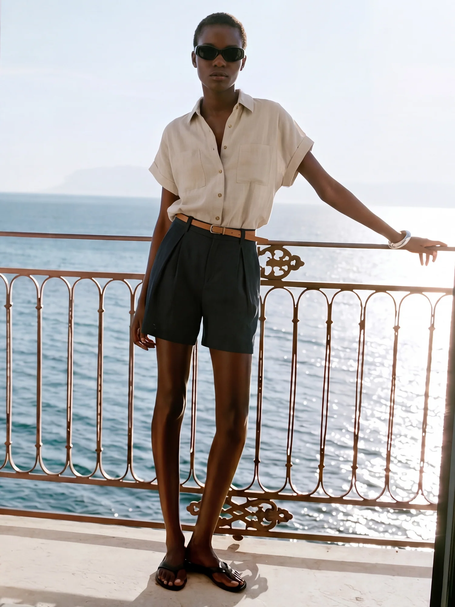 Belted Pleated Linen Shorts - Image 2