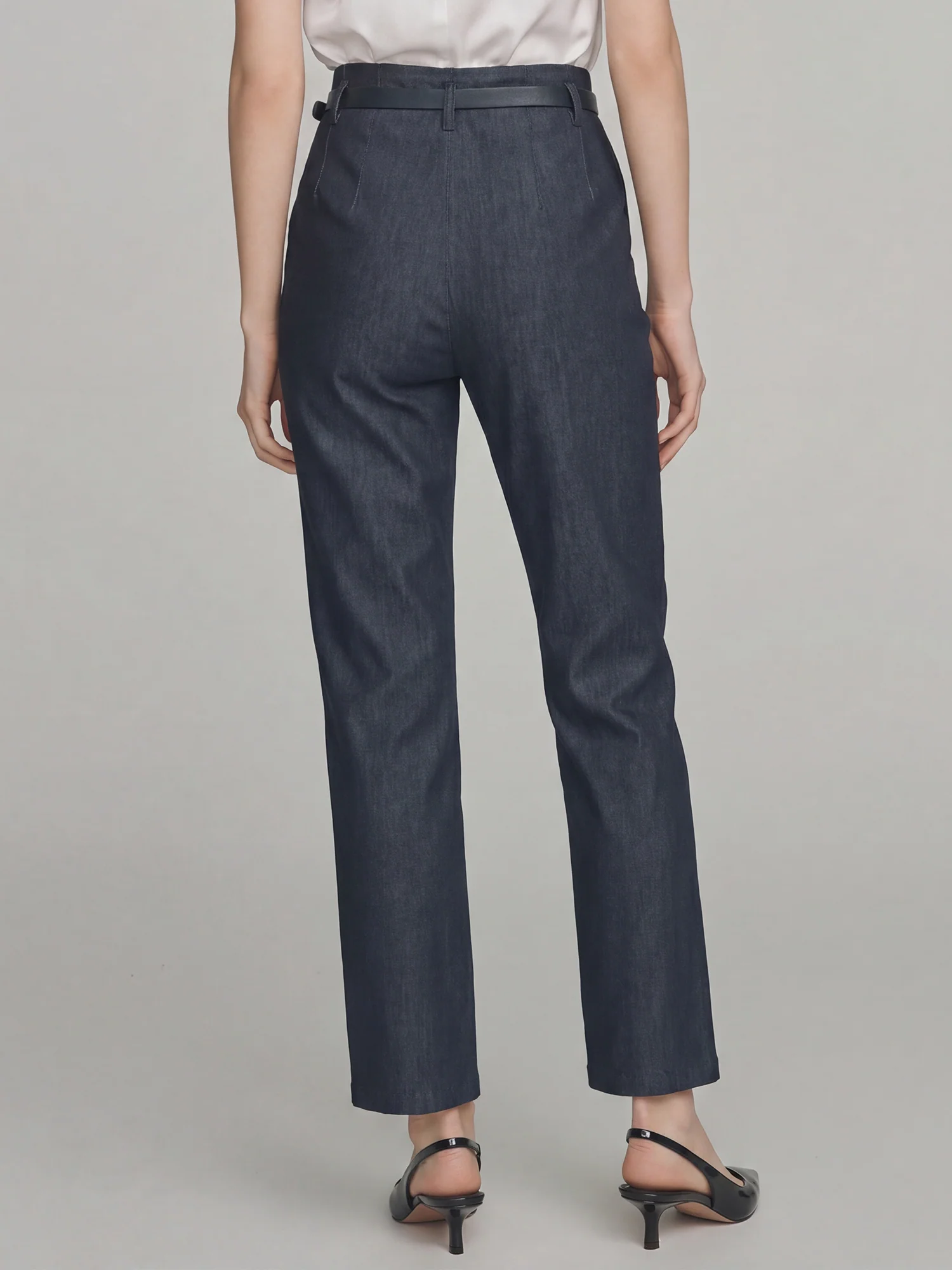 Belted Stretch Slim Straight Pants - Image 4