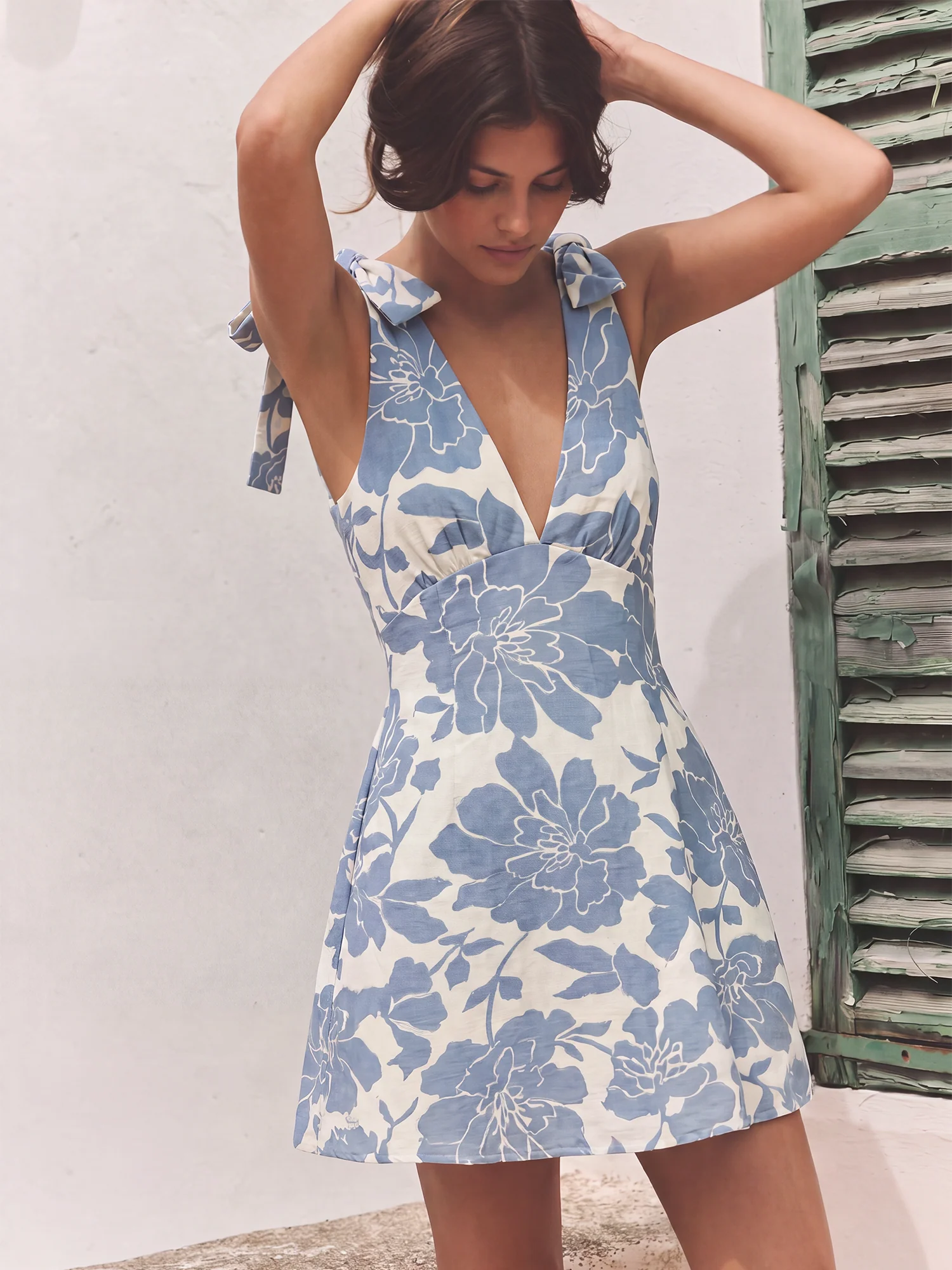 Bow Shoulder Strap A-Line Floral Mini Dress - Image 7