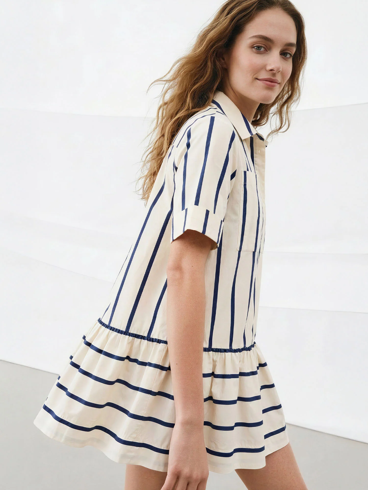 Button Down Tiered Ruffled Hem Mini Dress - Image 3