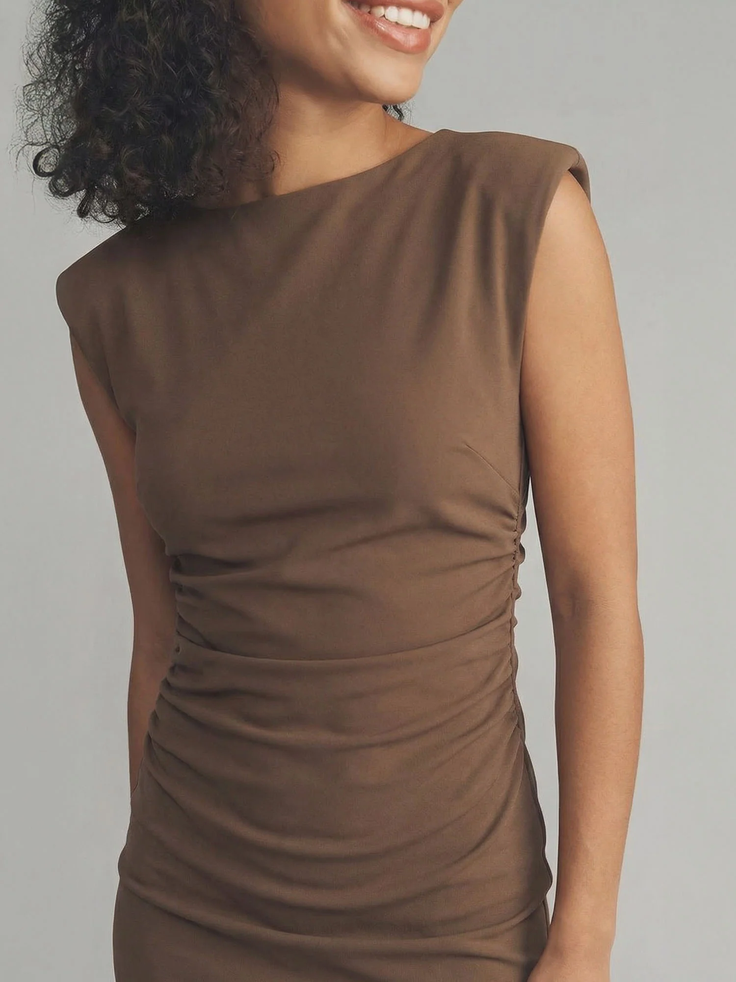 Cap Sleeeve Shoulder Pad Ruched Mini Dress - Image 8