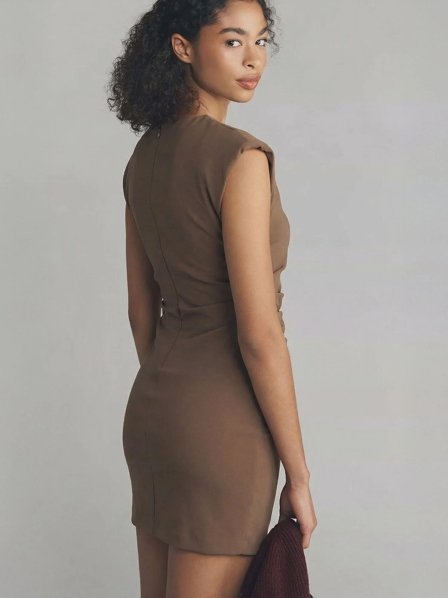 Cap Sleeeve Shoulder Pad Ruched Mini Dress - Image 9