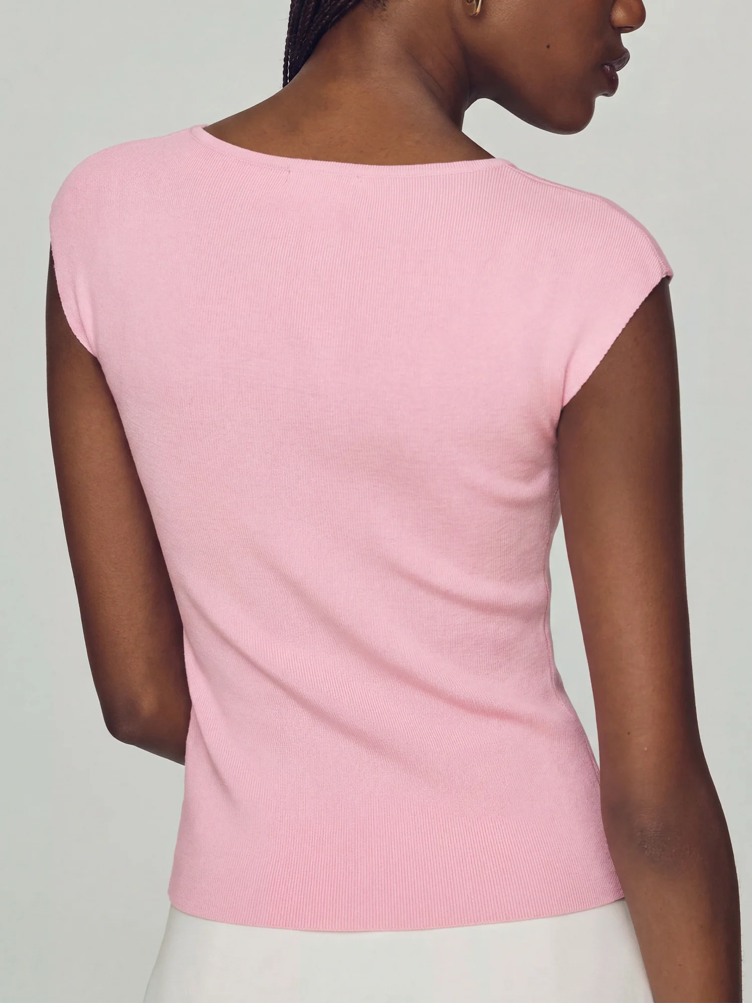 Cap Sleeve Boat Neck Hardware Knit Top - Image 8