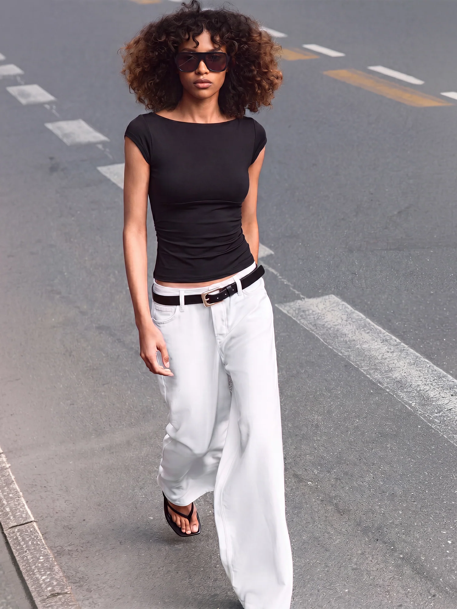 Cap Sleeve Boat Neck Seamless Top - Image 2