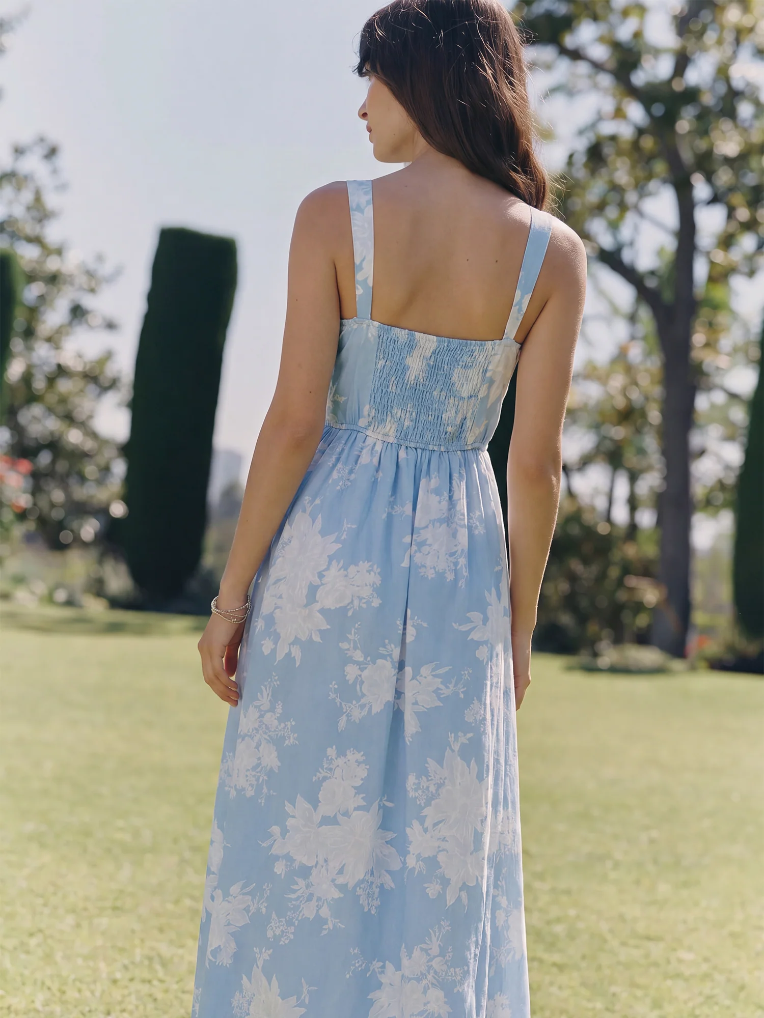 Cap Sleeve Floral Square Neck A Line Midi Dress - Image 4