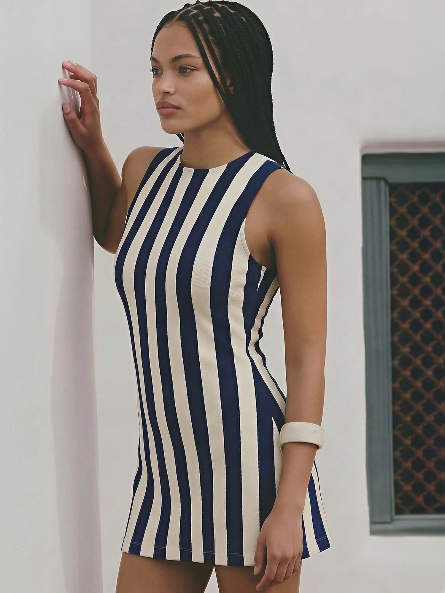 Cap Sleeve Stripe Waist Detail Mini Dress - Image 11