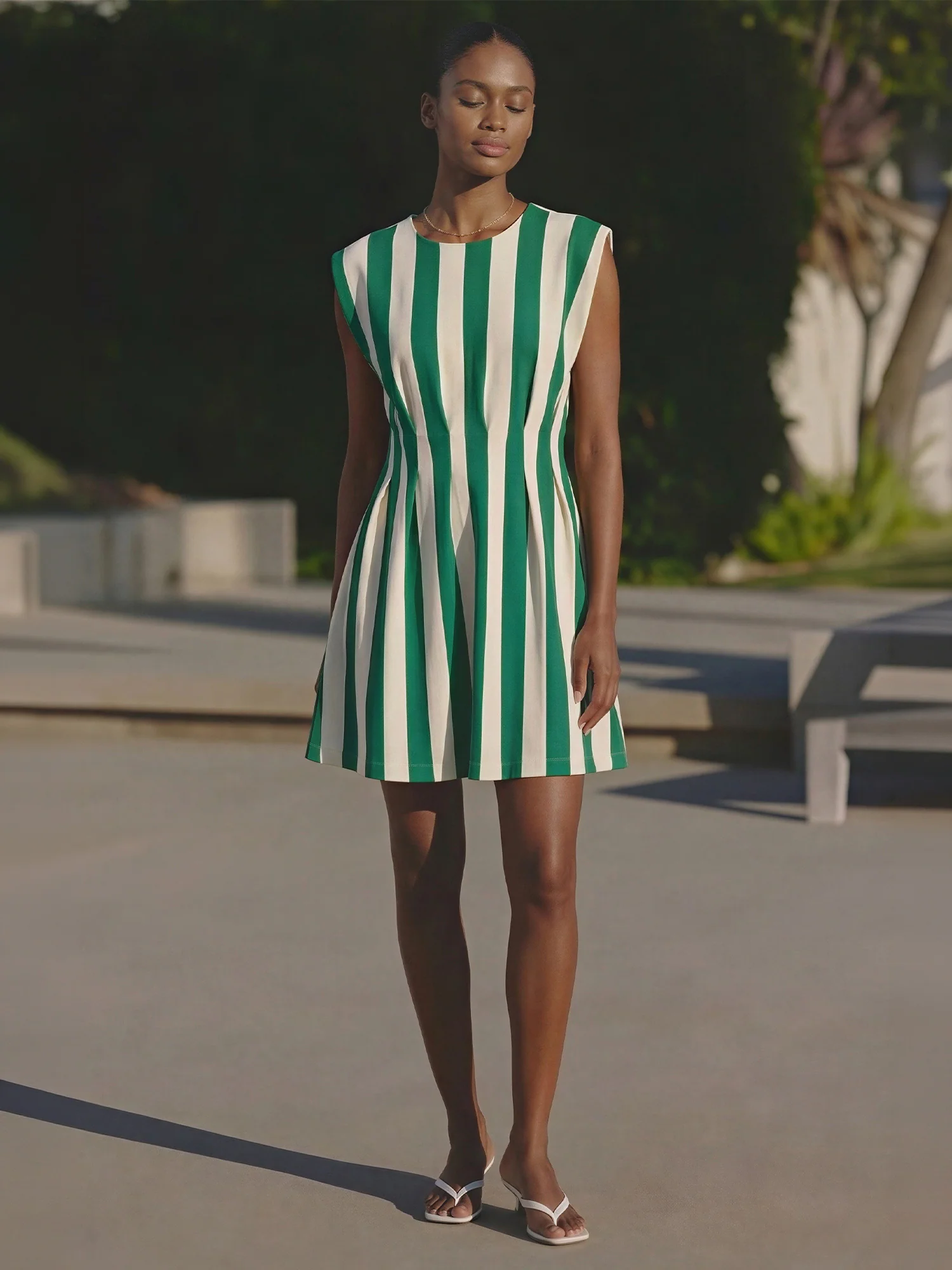 Cap Sleeve Stripe Waist Detail Mini Dress - Image 6