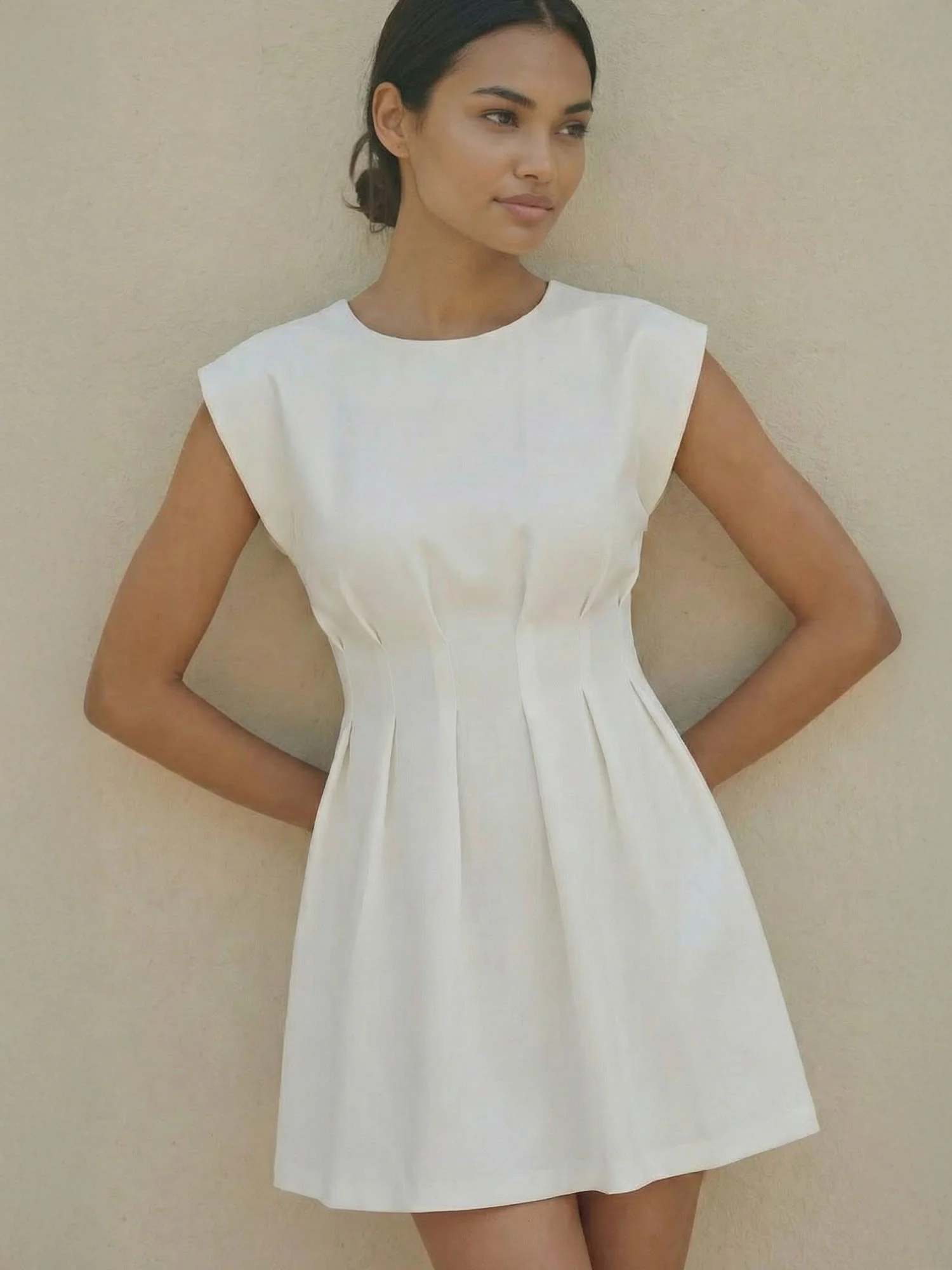Cinched Pleated Waist Detail A-Line Mini Dress - Image 11