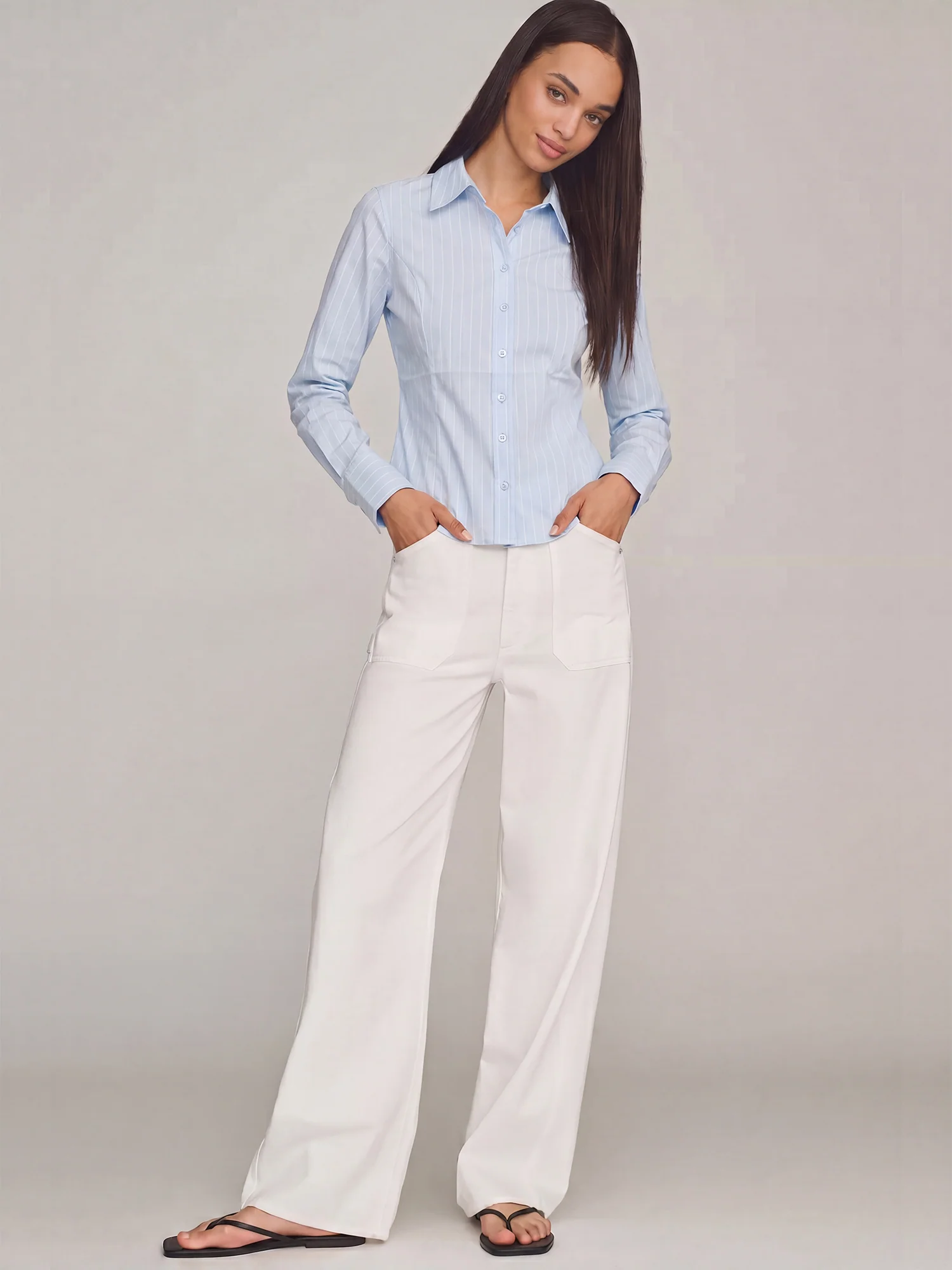 Classic Tailored Covered Placket Button Down Shirt - Image 6