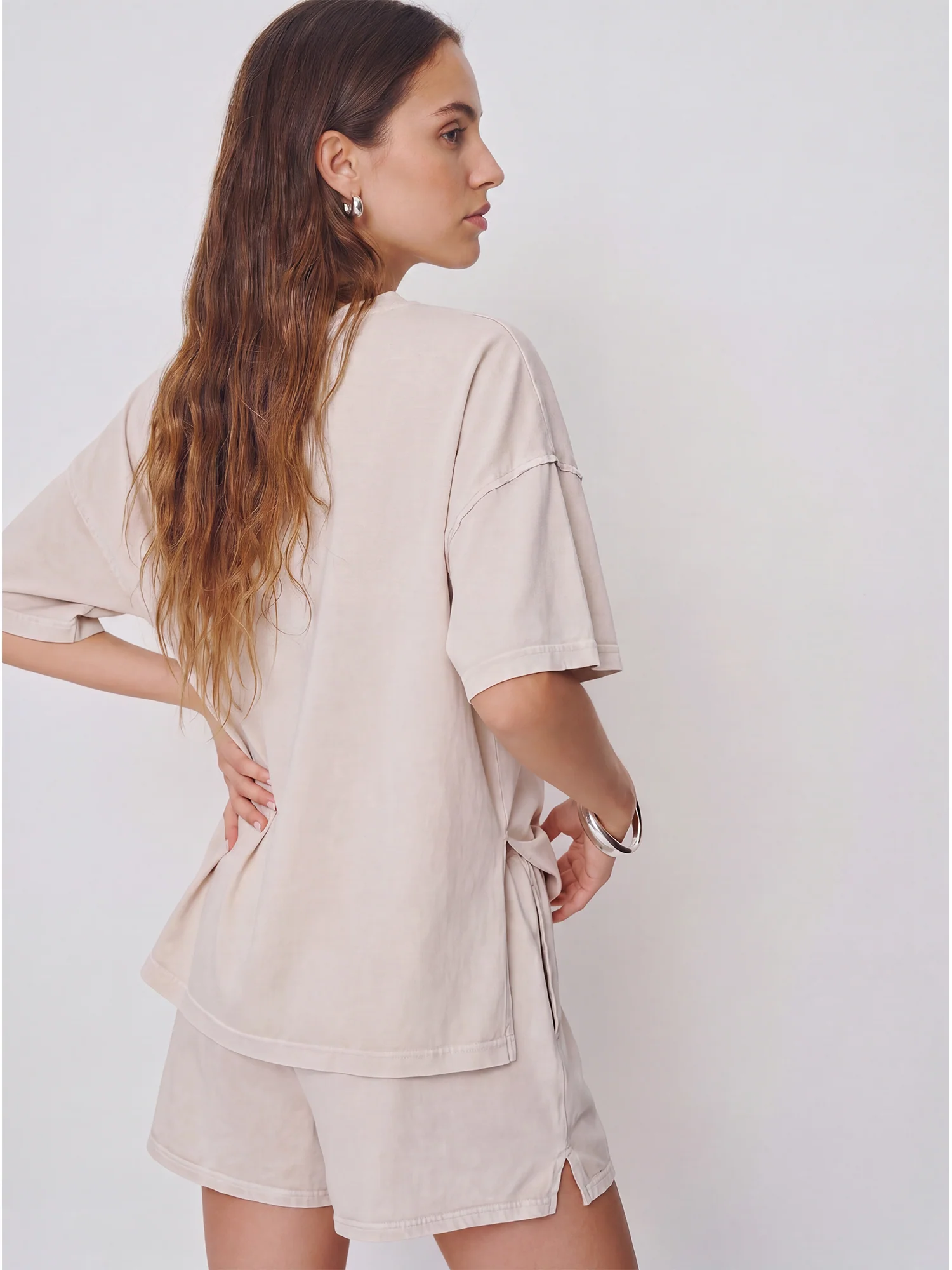 Crew Neck Mineral Wash Baggy Lounge Tee - Image 7