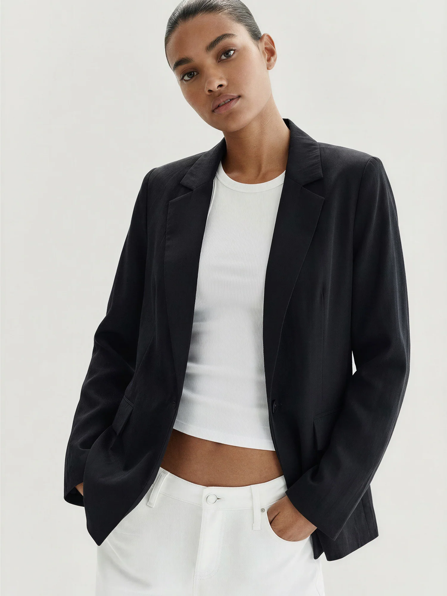 Crinkle Flowy Open Blazer - Image 3