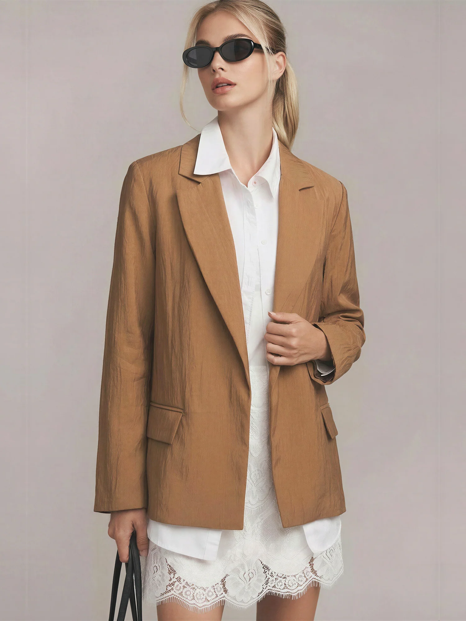 Crinkle Flowy Open Blazer - Image 6