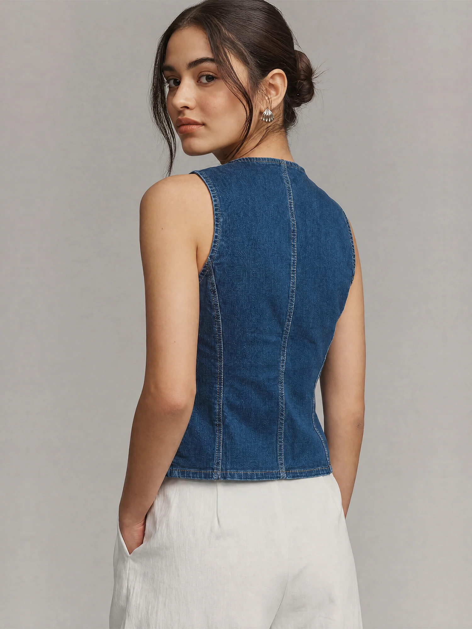 Cutaway Hourglass Stretch Denim Vest Top - Image 4