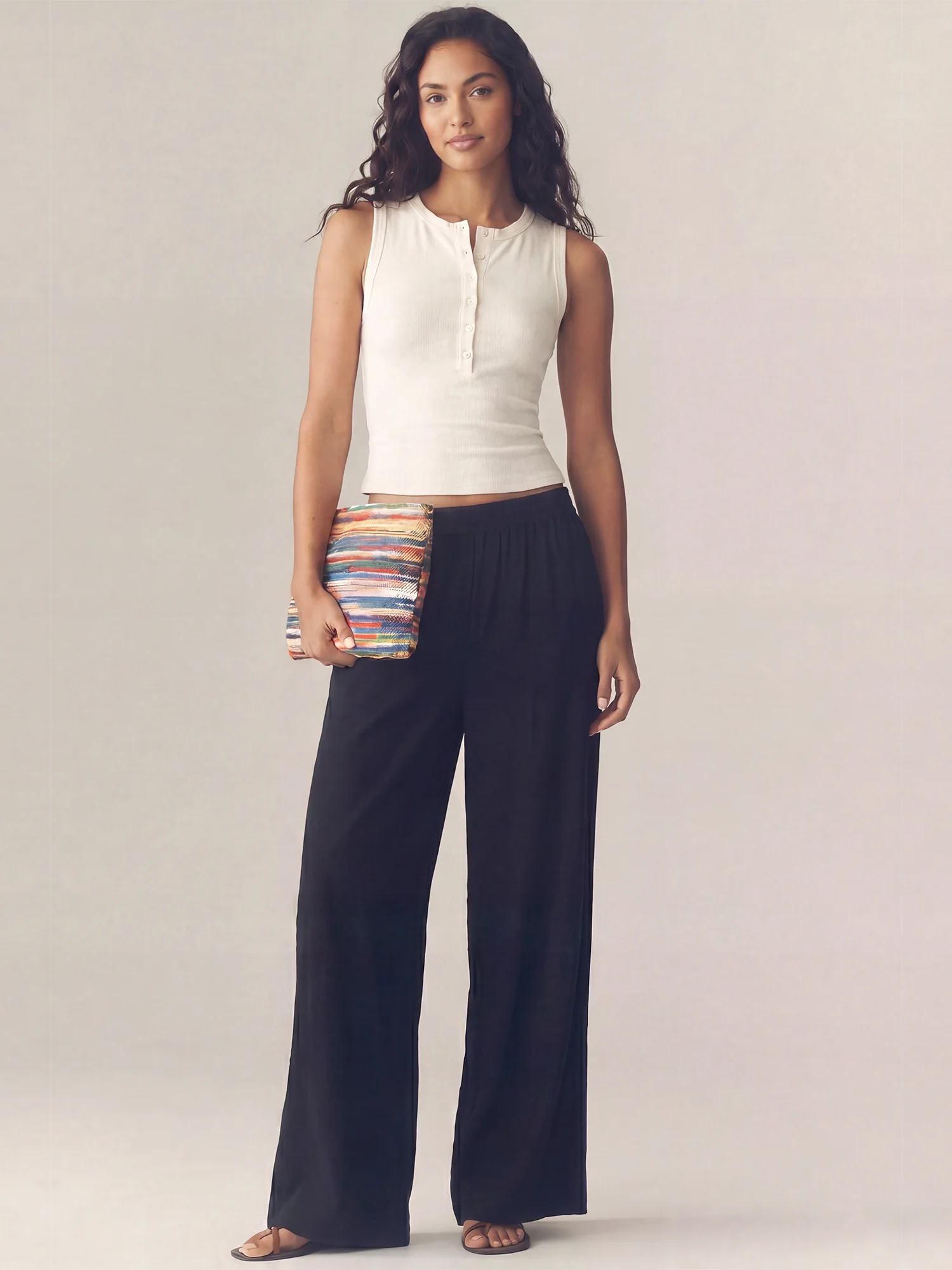 Elastic Wide Leg Flowy Casual Pants