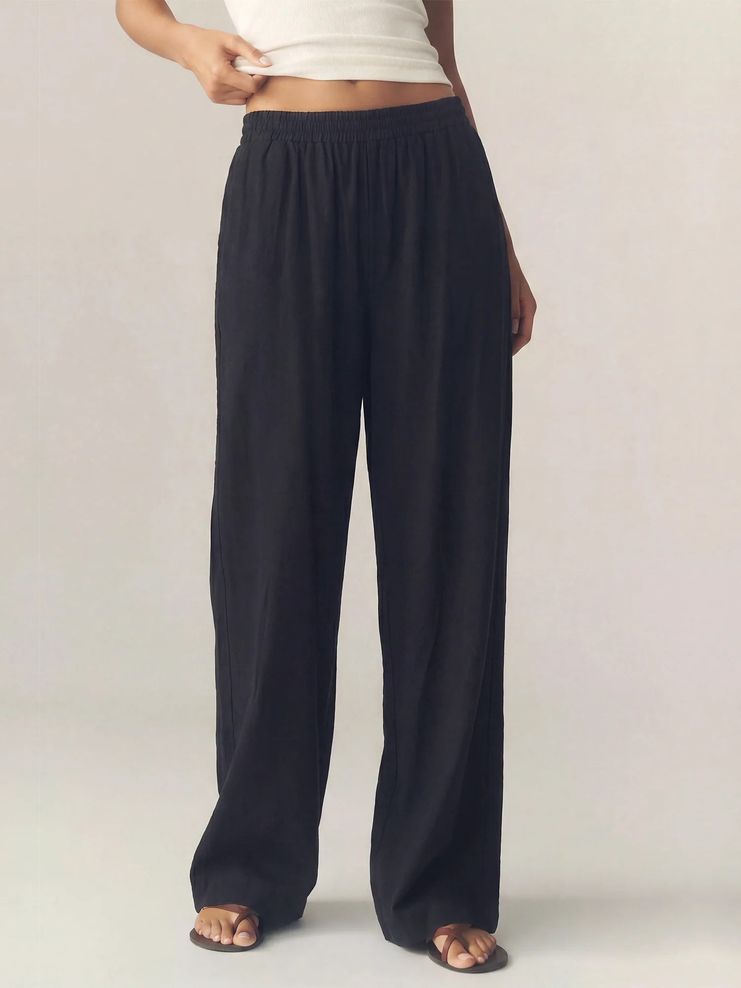 Elastic Wide Leg Flowy Casual Pants - Image 2