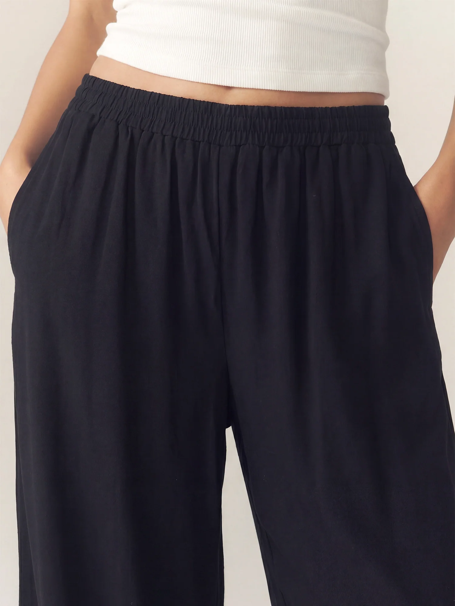 Elastic Wide Leg Flowy Casual Pants - Image 3