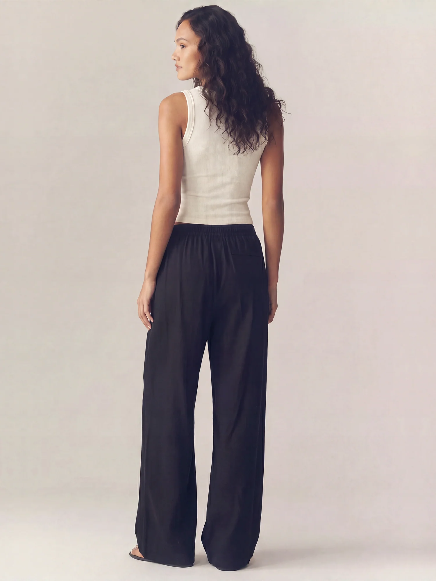 Elastic Wide Leg Flowy Casual Pants - Image 4