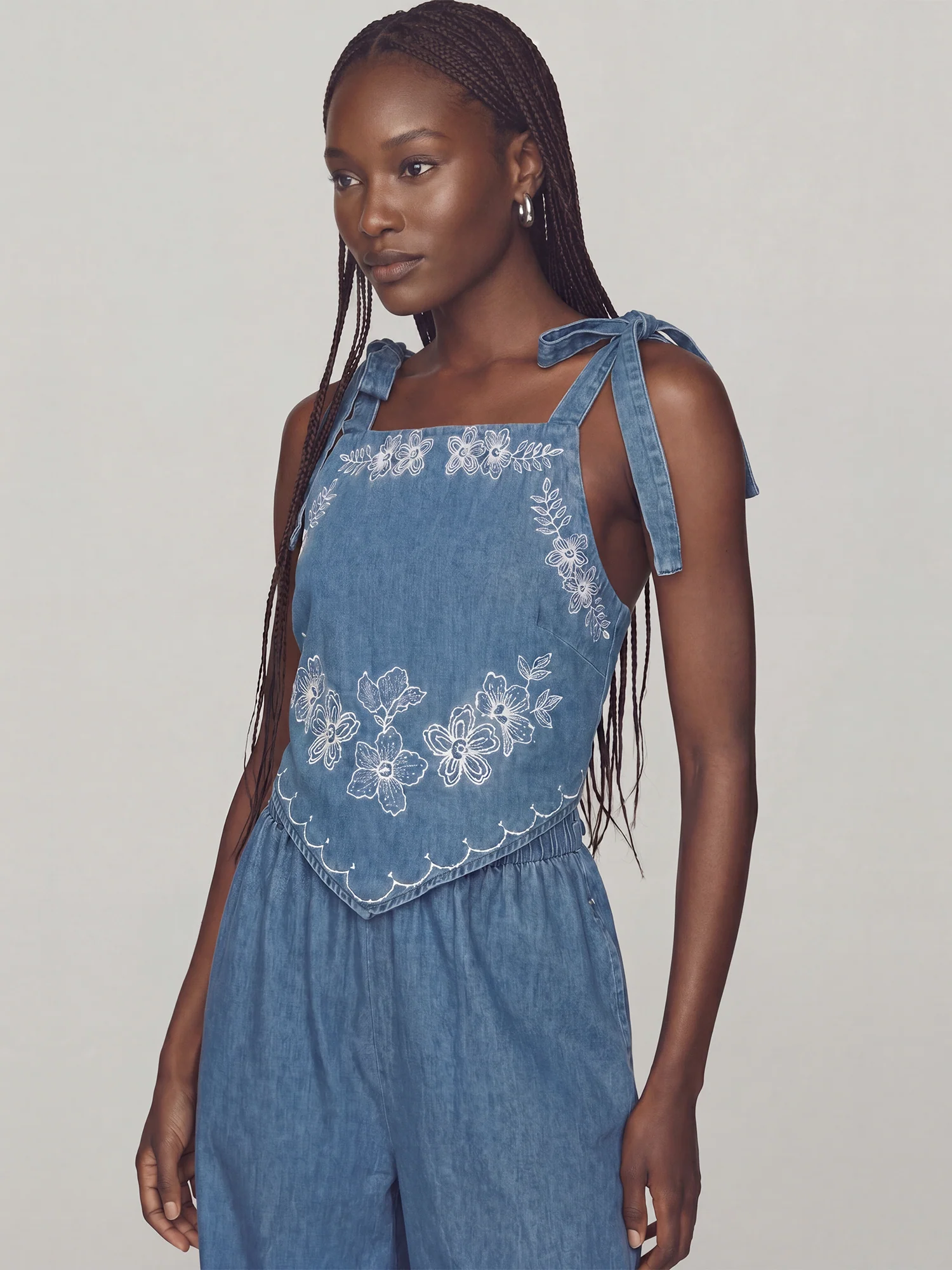 Emboridery Detaild Scarf Shape Scallop Top Jumpsuit - Image 3