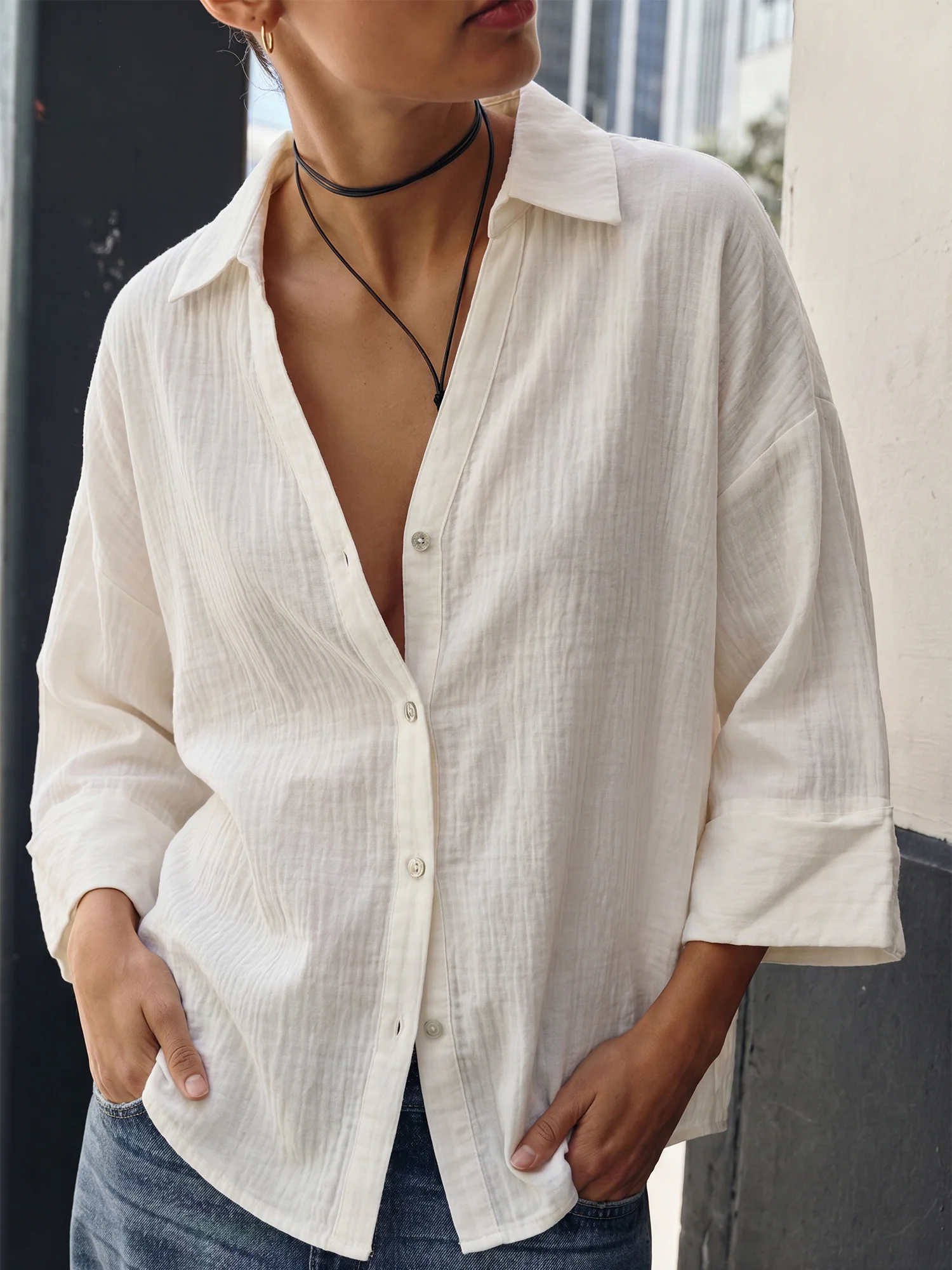 Fine Gauze Button Down Knitwear Shirt - Image 12