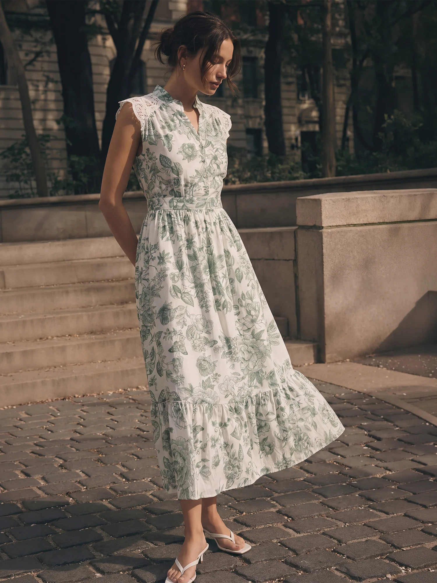 Floral Printed Button Down Shirt Midi Dress