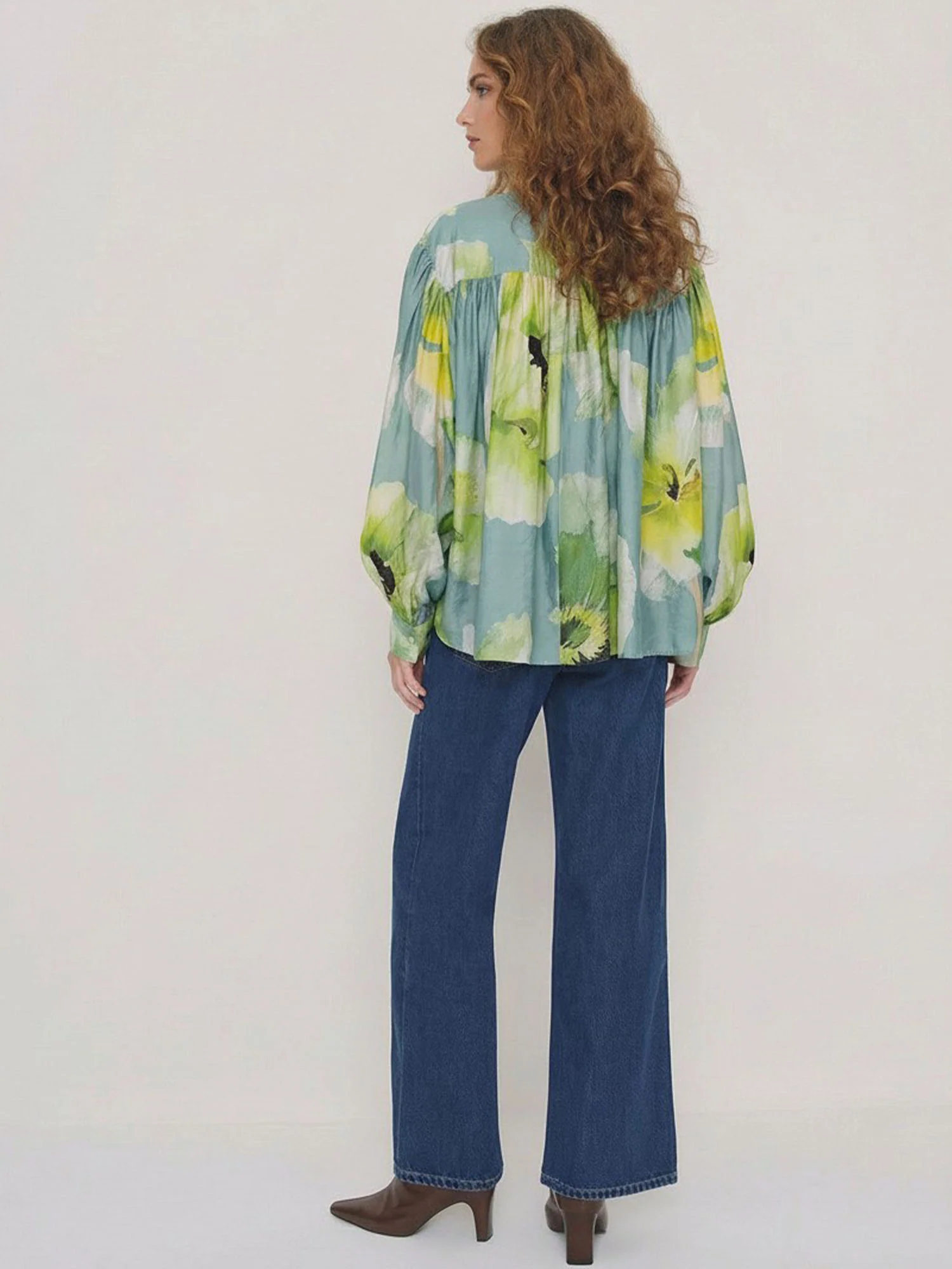 Floral Sheer Ruffled Collar Tie Front Blouse - Image 3