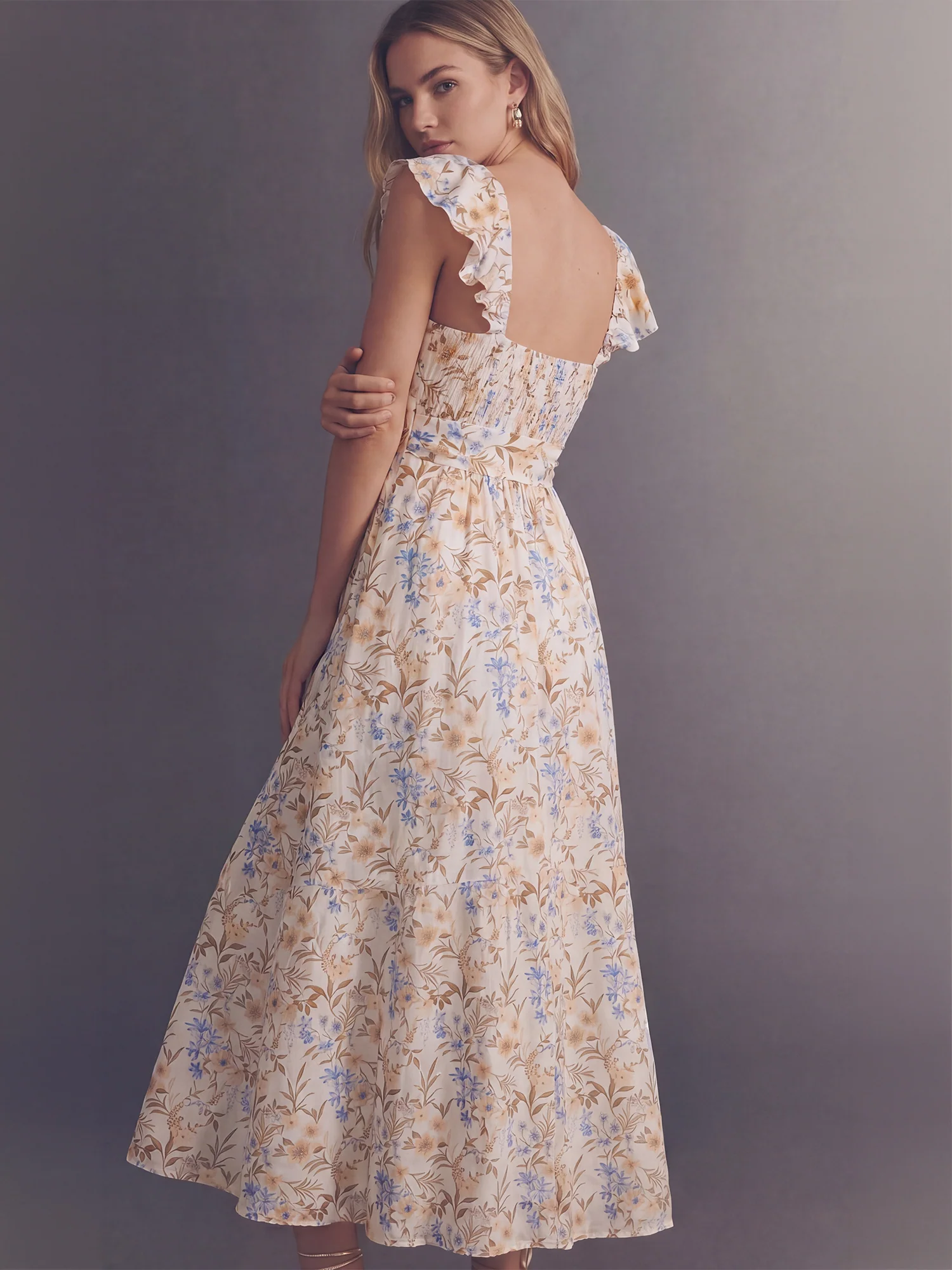 Flutter Sleeve Floral Bustier Maxi Dress - Image 3