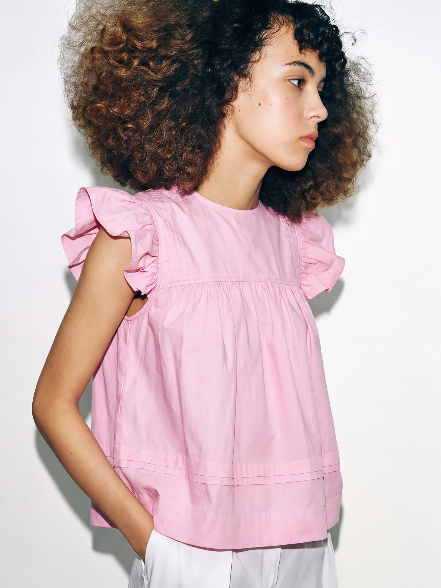Flutter Sleeve Pin Tuck Blouse - Image 3