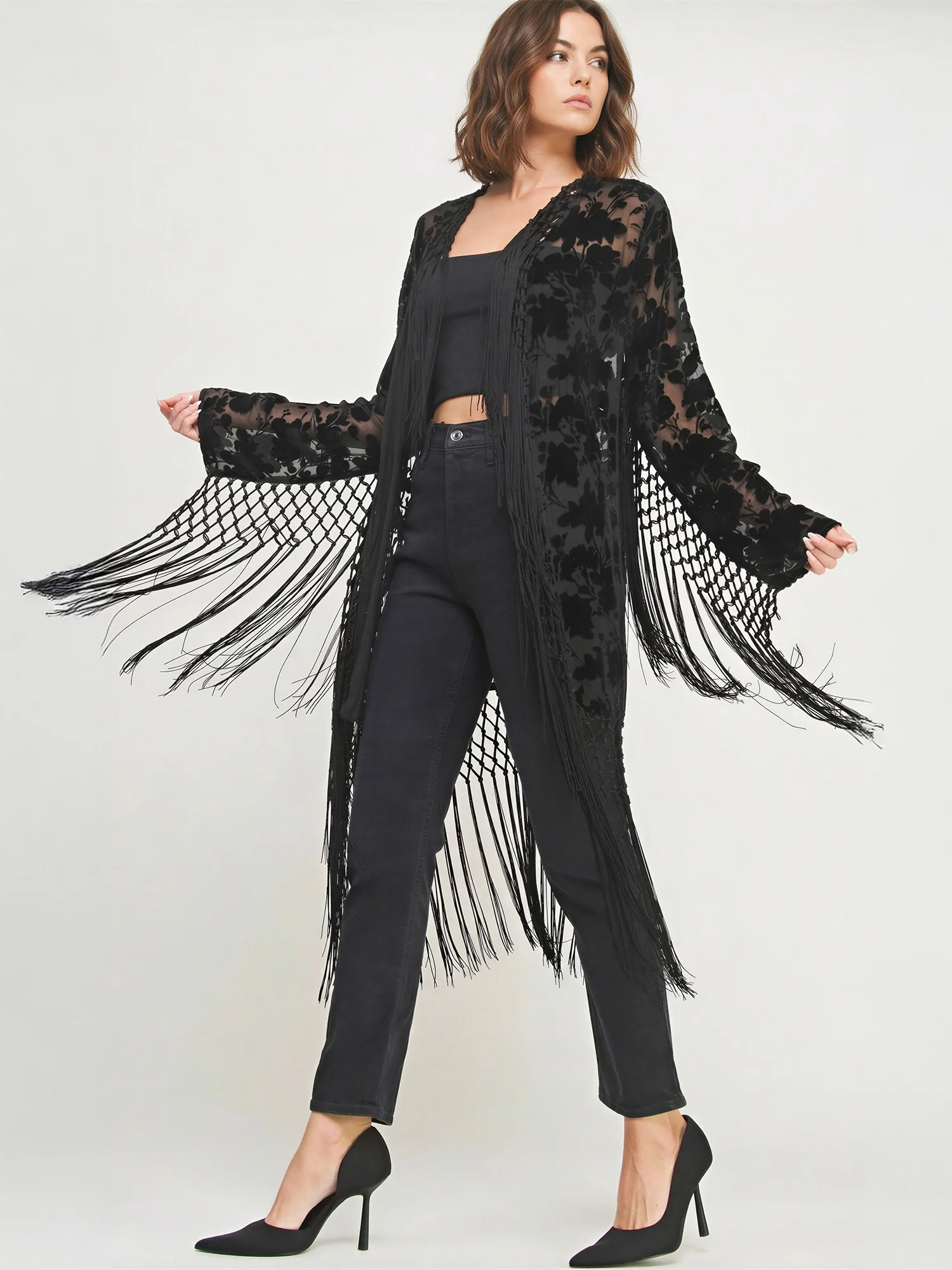 Fringe Duster Burnout Velvet Wrap - Image 6