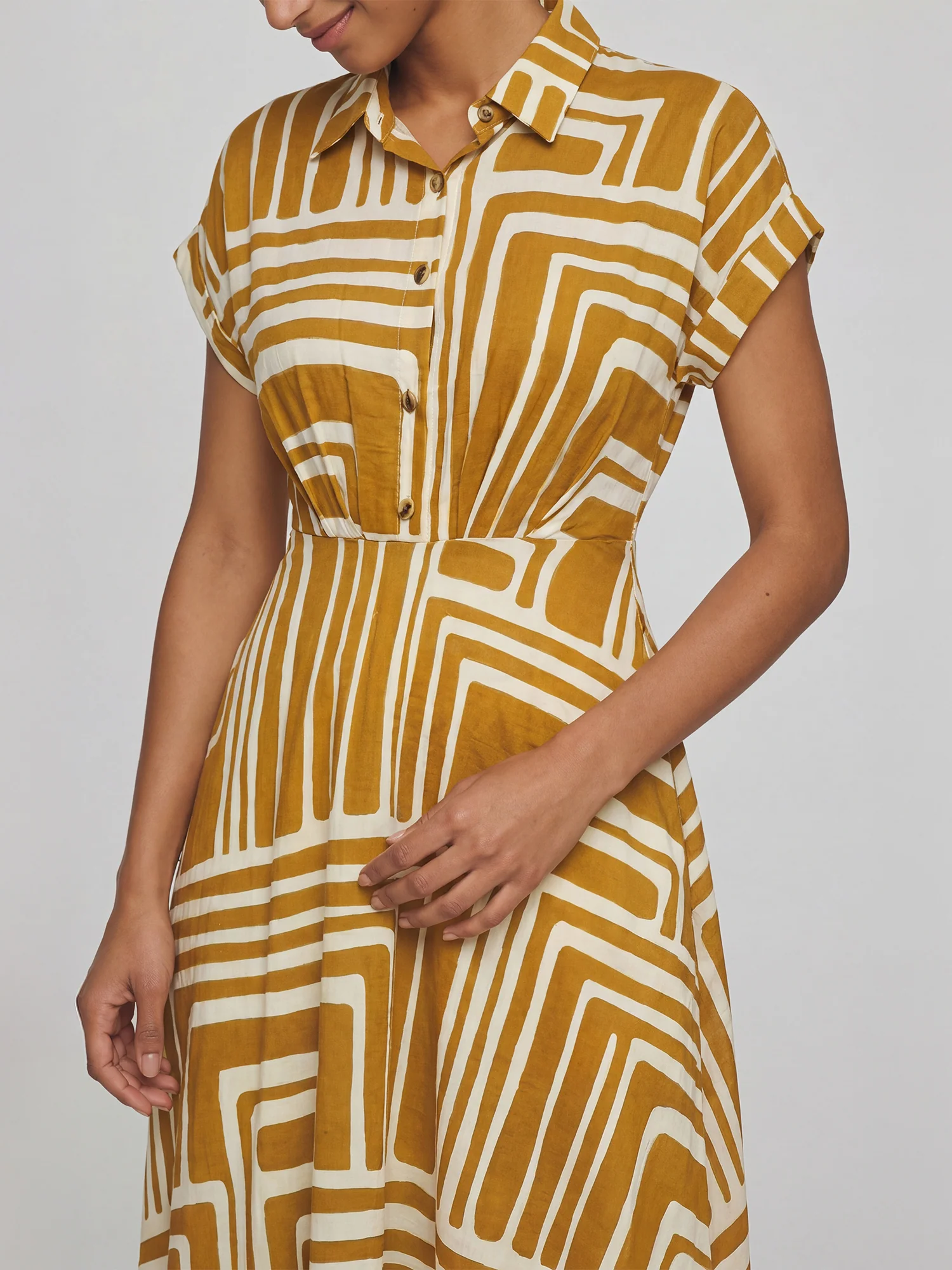 Geo Print Button Down Shirt Midi Dress - Image 2