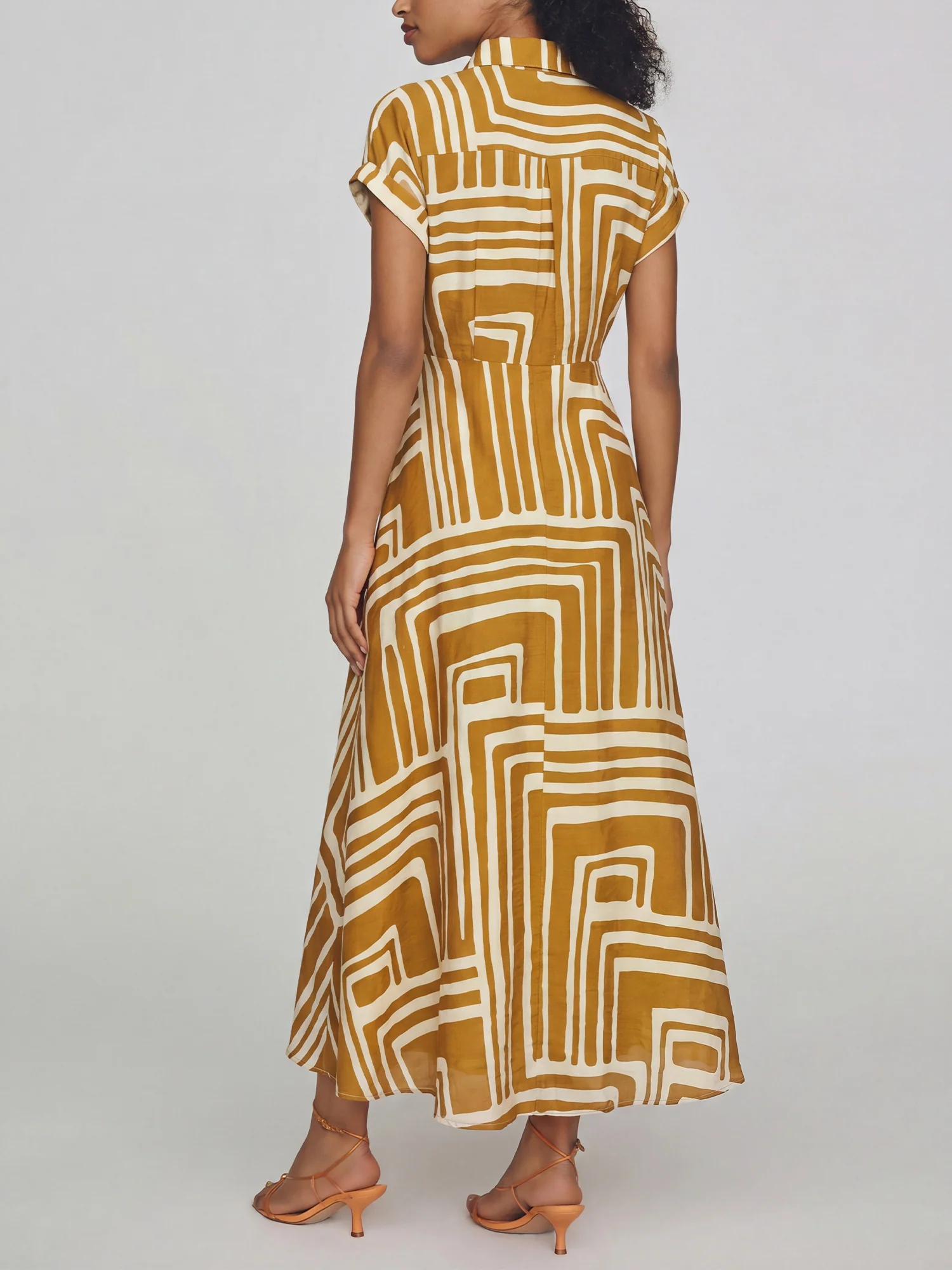 Geo Print Button Down Shirt Midi Dress - Image 3