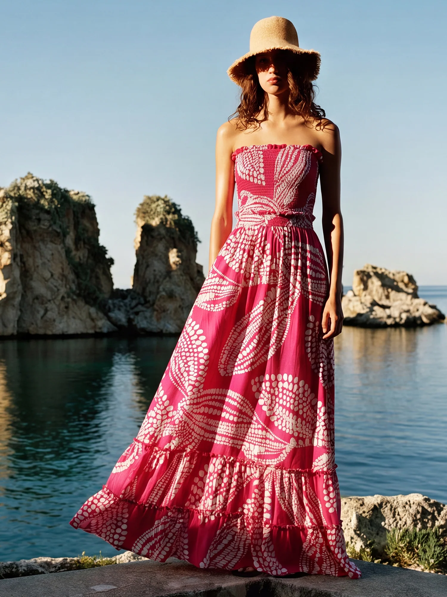 Halterneck Smocked Tropical Floral Maxi Sun Dress - Image 5