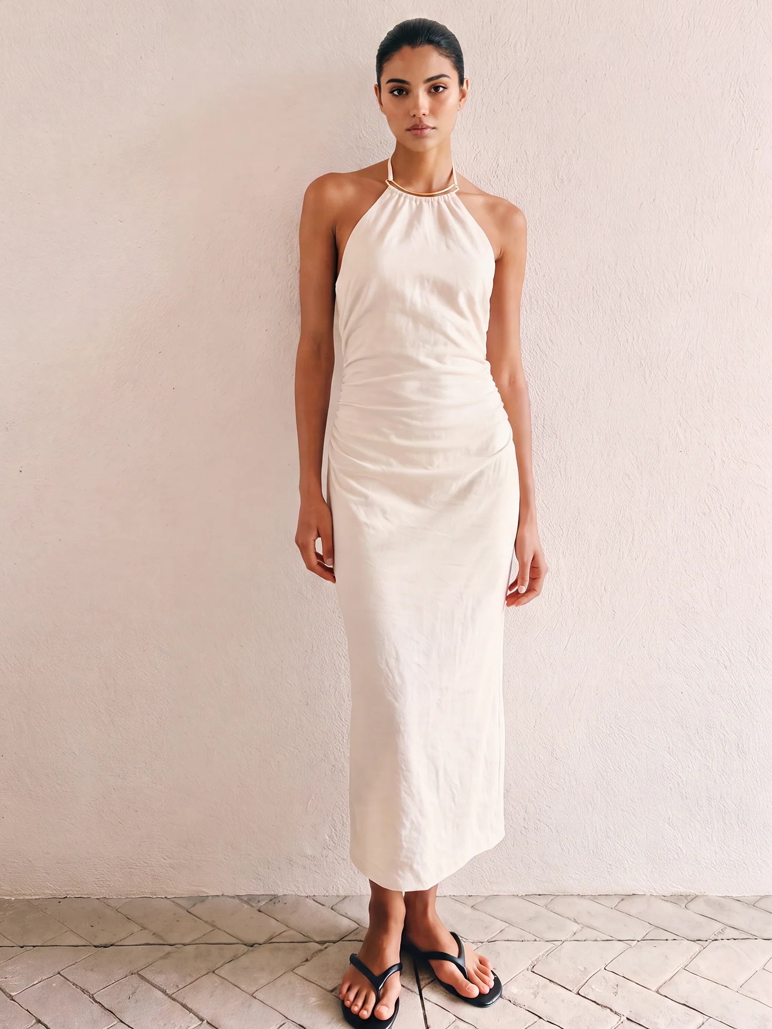 Hardware Collar Halter Neck Midi Dress - Image 5