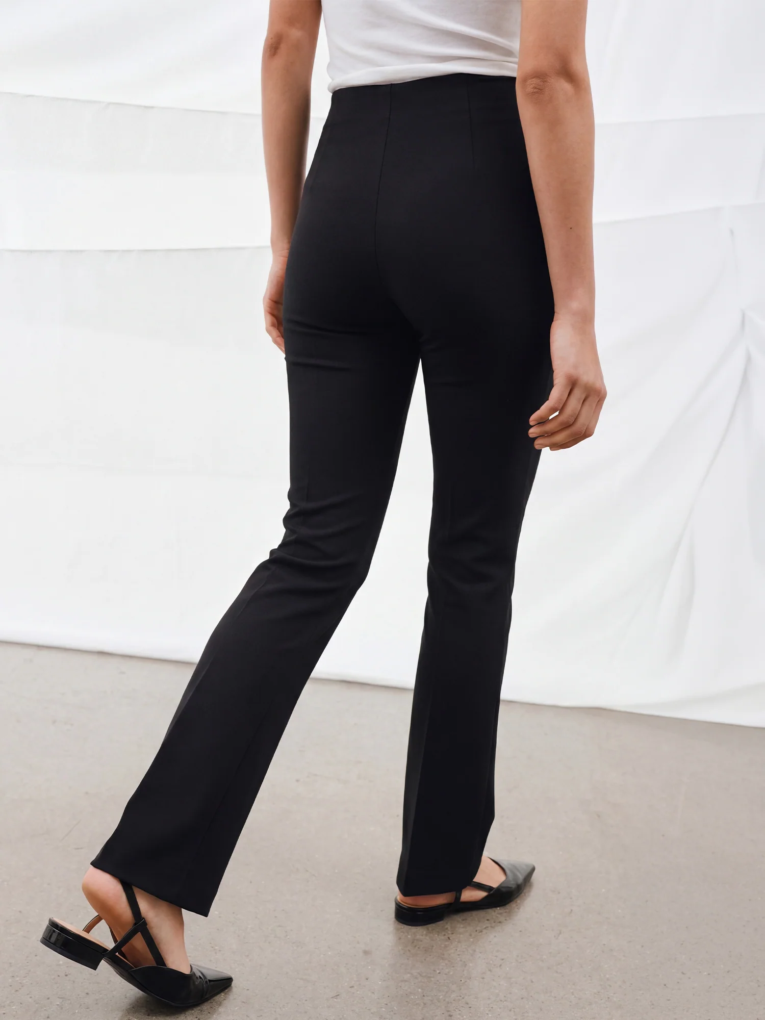High Waisted Fitted Skinny Flare Ponte Stretch Pants - Image 3