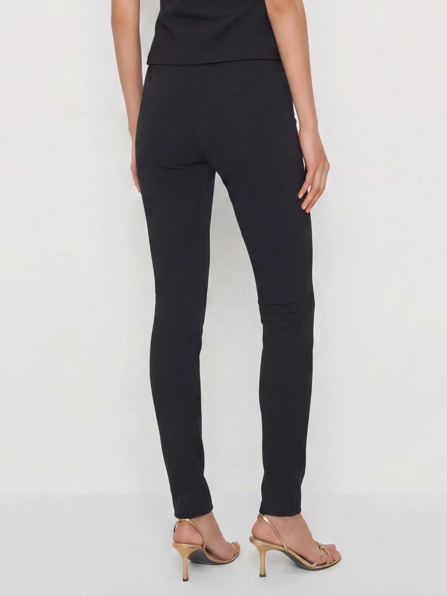 High Waisted Fitted Skinny Ponte Pants with Button Details - Image 3