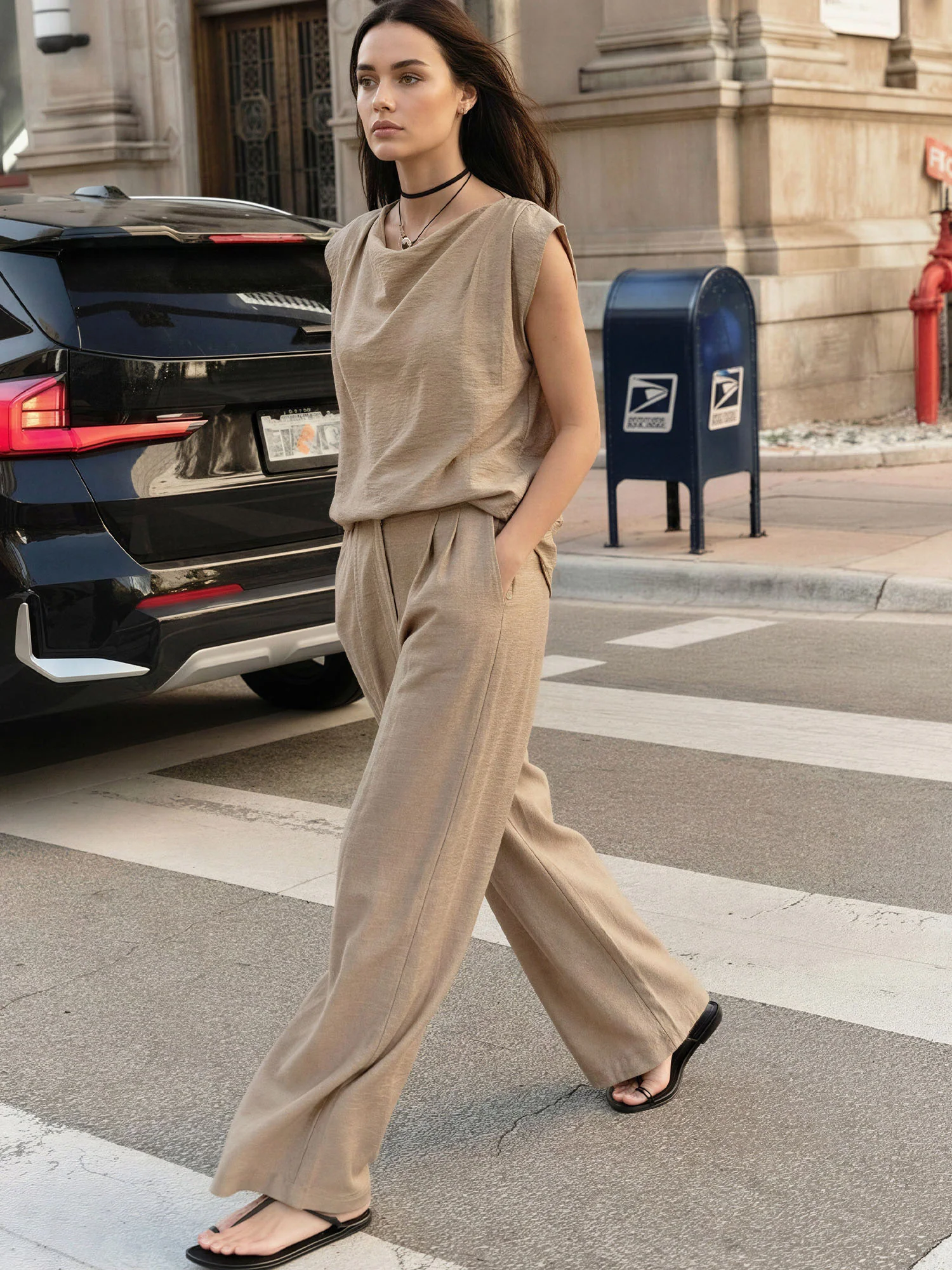 High Waisted Pleated Wide Leg Trousers - Image 5