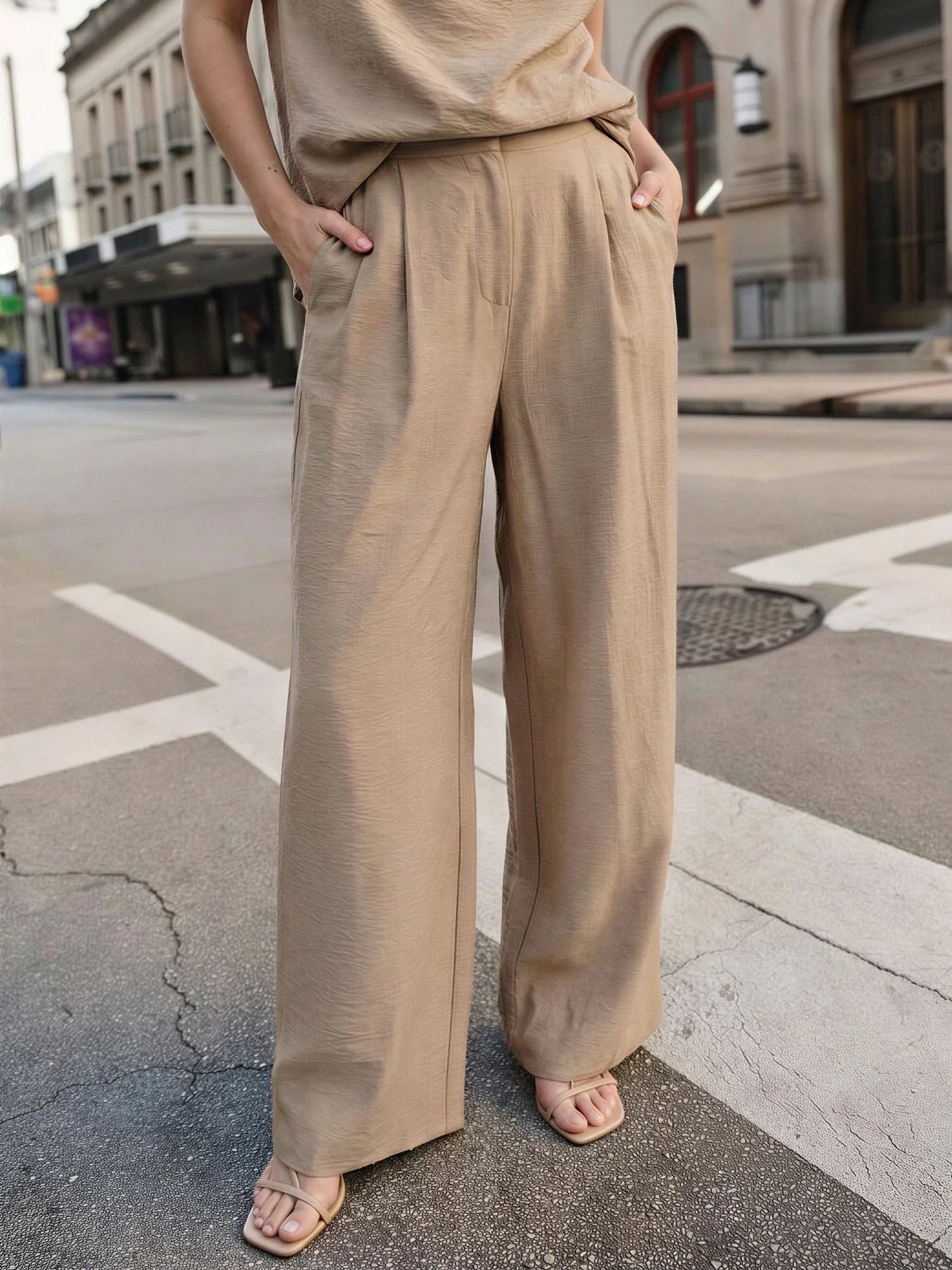 High Waisted Pleated Wide Leg Trousers - Image 6