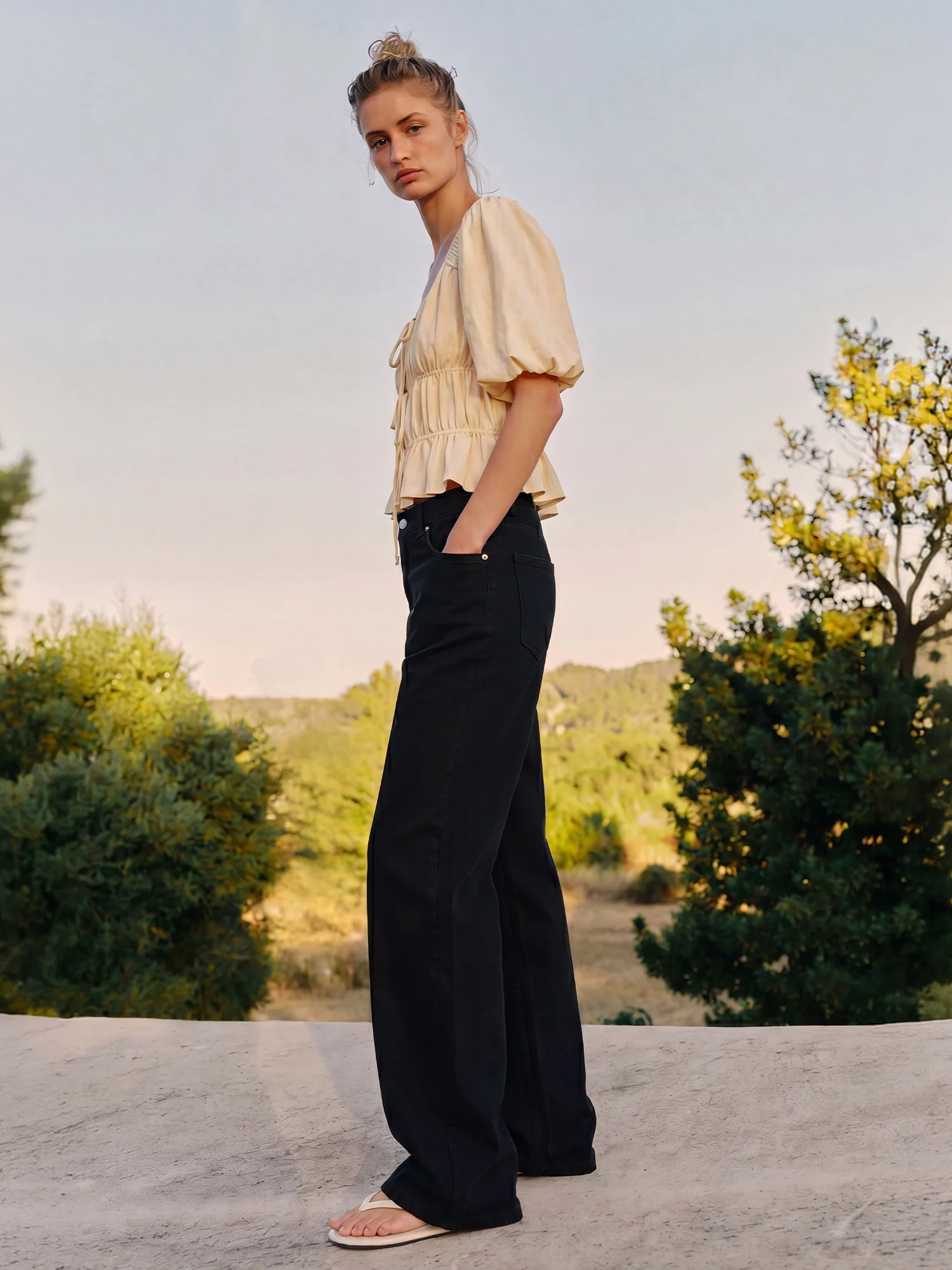 High Waisted Wide Leg Stretch Denim Jeans - Image 3
