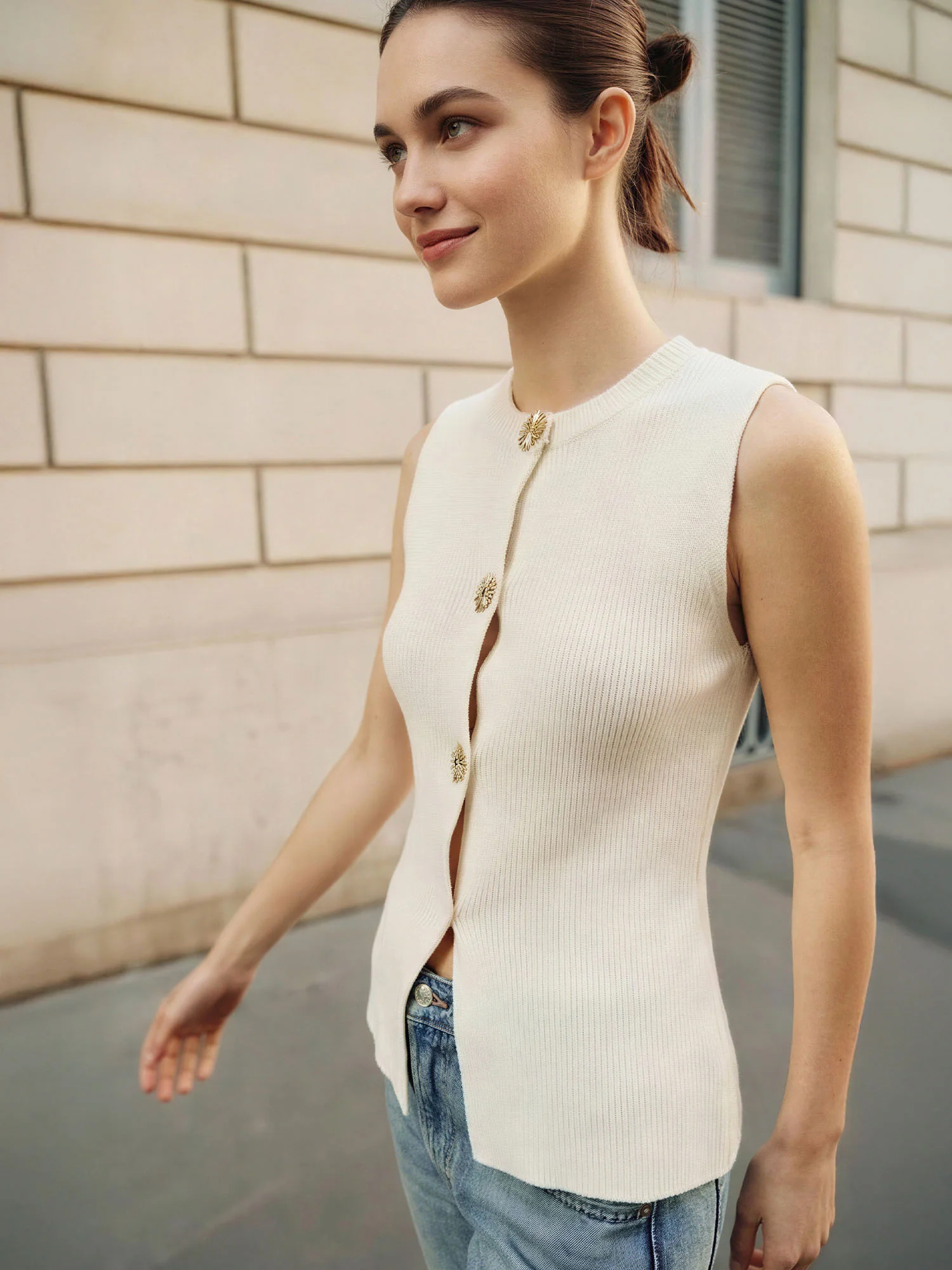 Knit Vest With Gold Buttons - Image 6