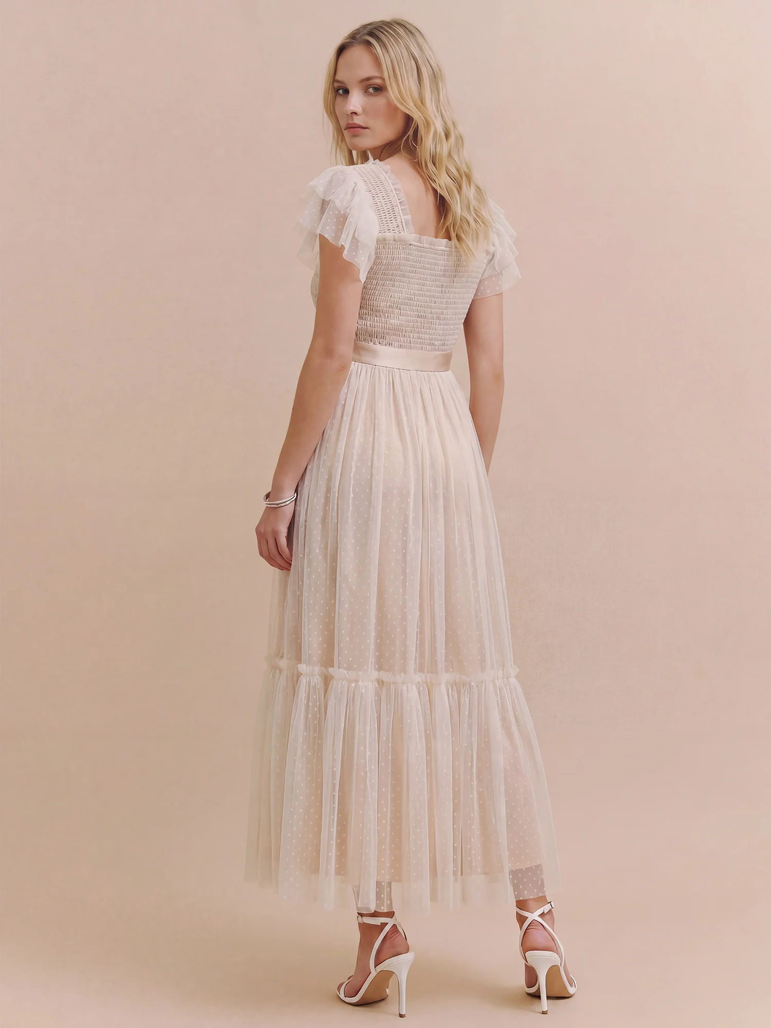 Lace Ruffle Tulle Midi Dress - Image 3