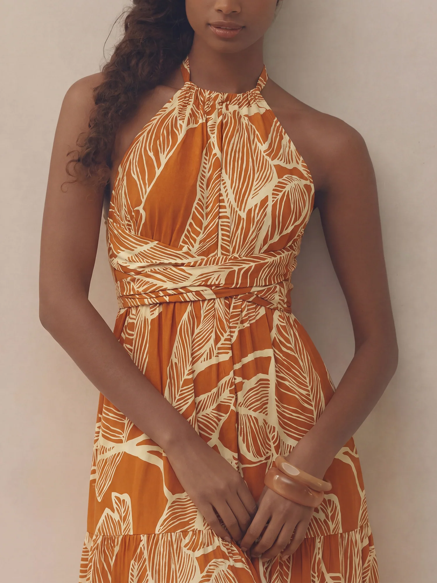 Leaf Print Halterneck Maxi Sun Dress - Image 2