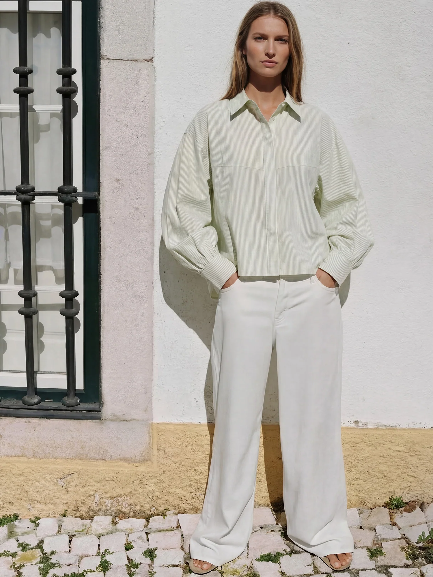 Long Puff Sleeves Button Down Shirt - Image 2