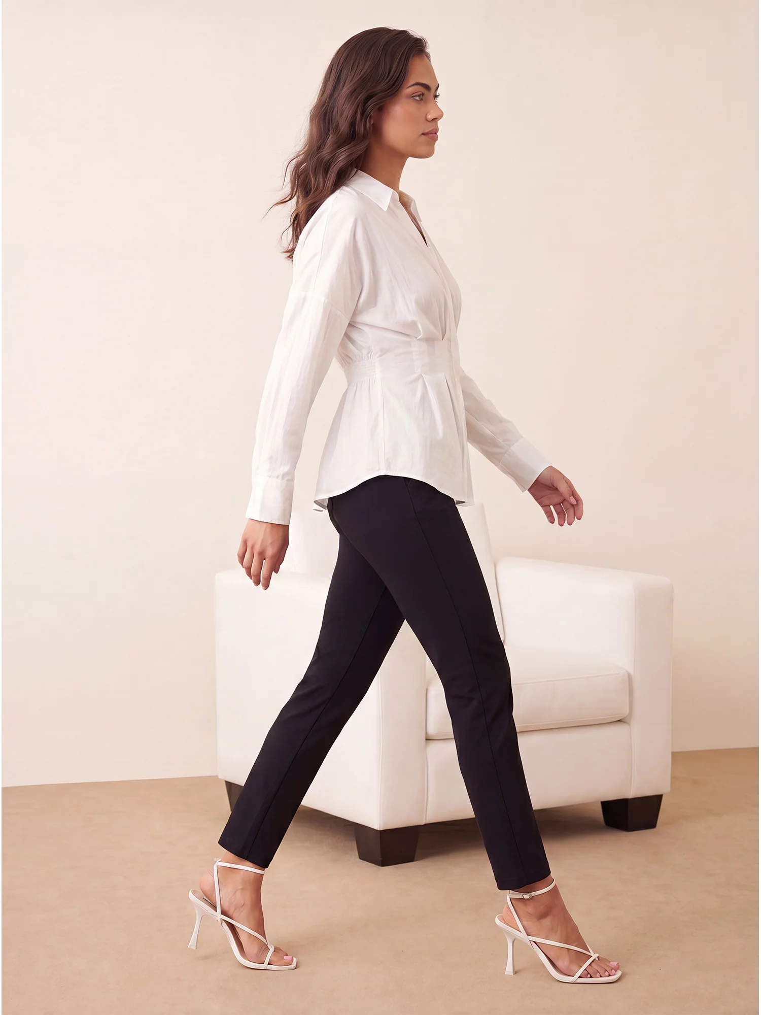 Long Sleeve Pleated Waist Button Down Shirt - Image 13