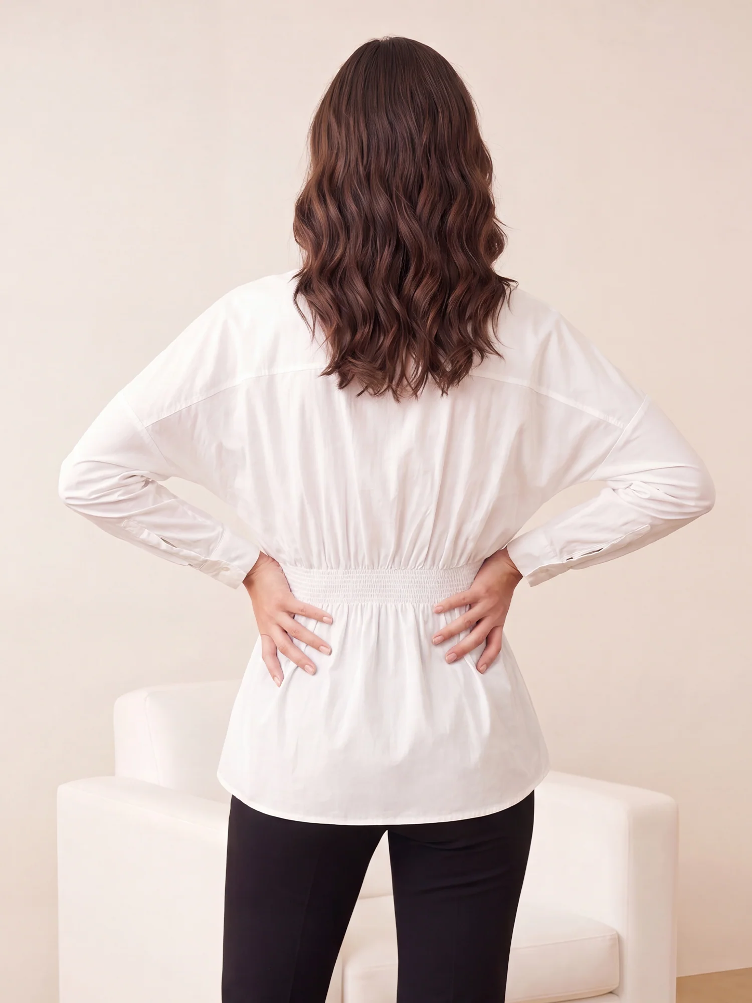 Long Sleeve Pleated Waist Button Down Shirt - Image 14