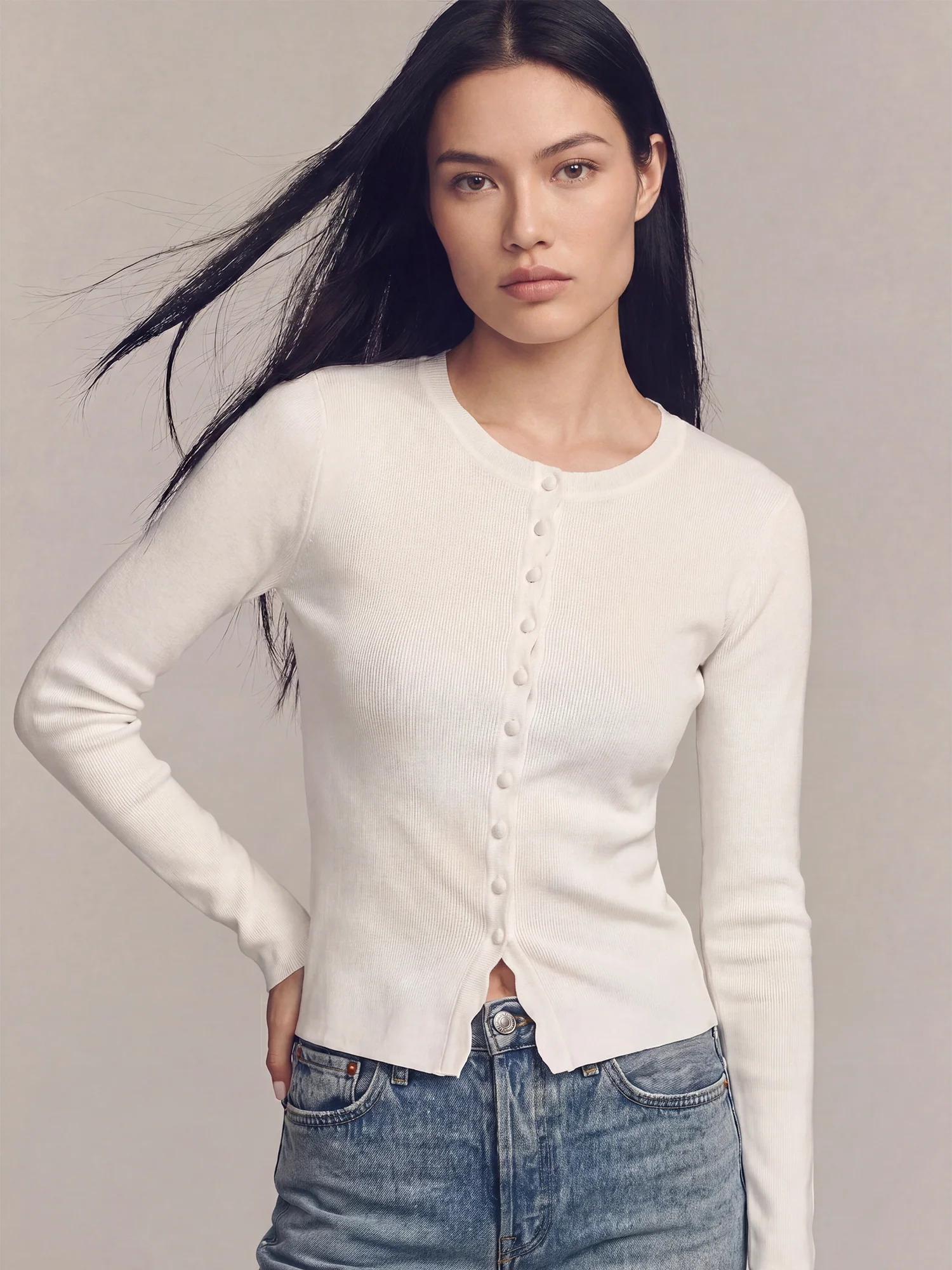 Longsleeves Rib Knit Button Down Cardigan - Image 10